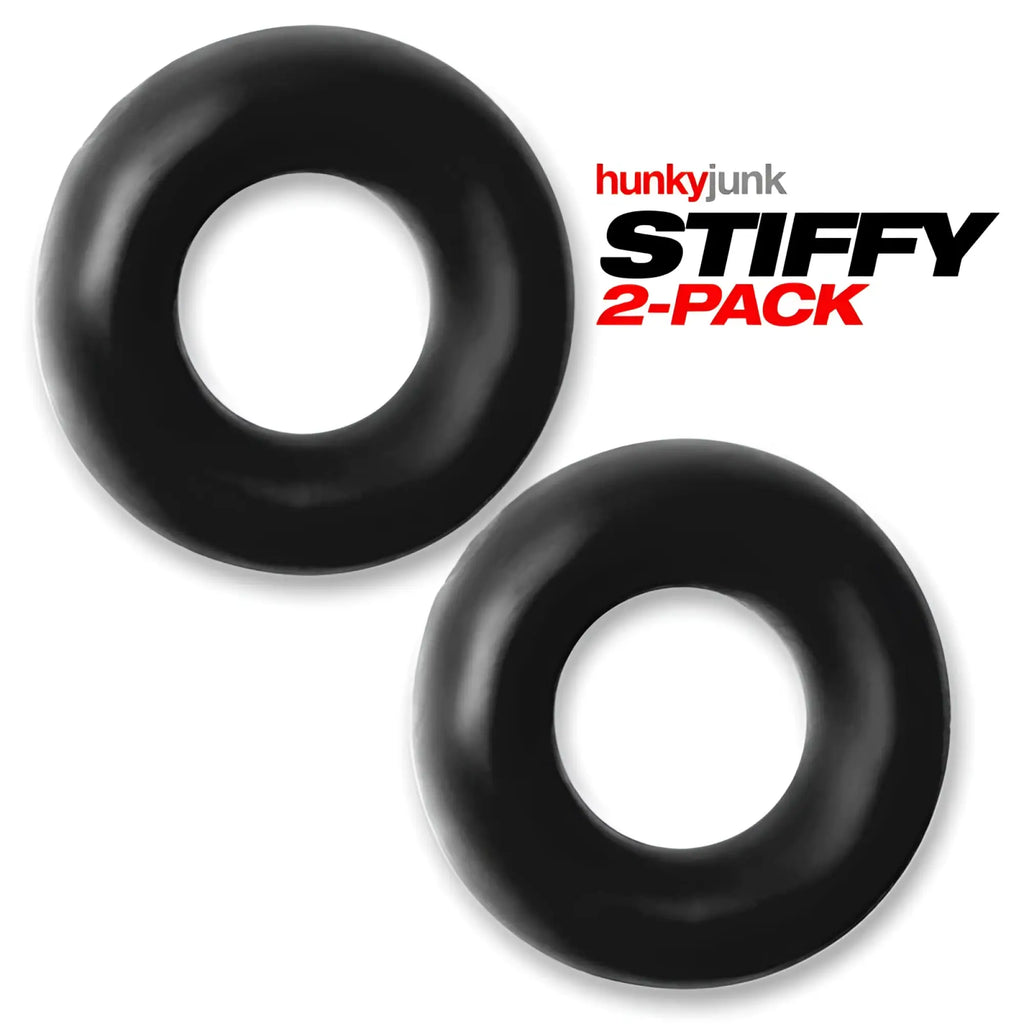 Black silicone cockrings two-pack from hunky junk designed for bulge enhancement one size fits all