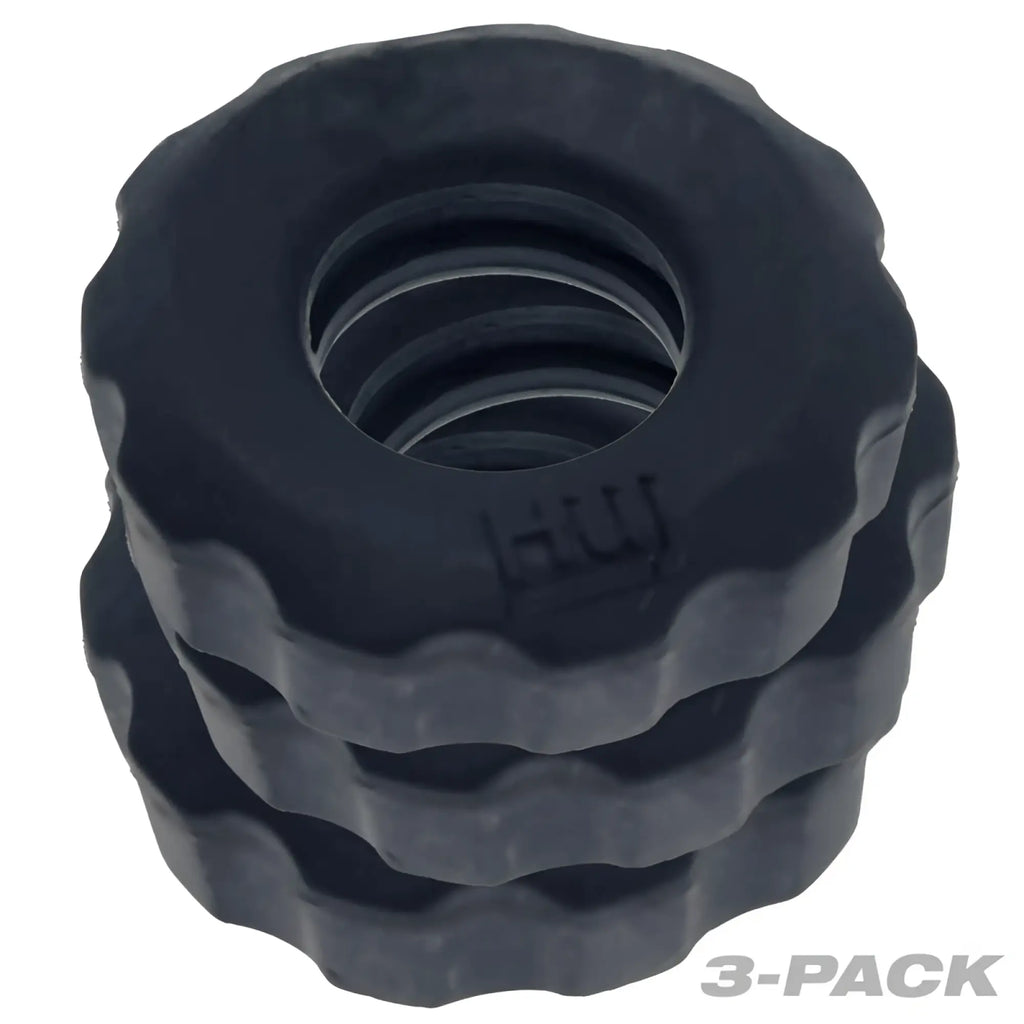 Hunkyjunk super hunkyjunk 3 pc textured black silicone cock rings in one size for enhanced durability and comfort