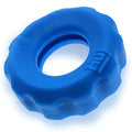 Blue silicone cockring with textured wavy edge and embossed hfi branding from hunkyjunk super hunkyjunk 3 pc set