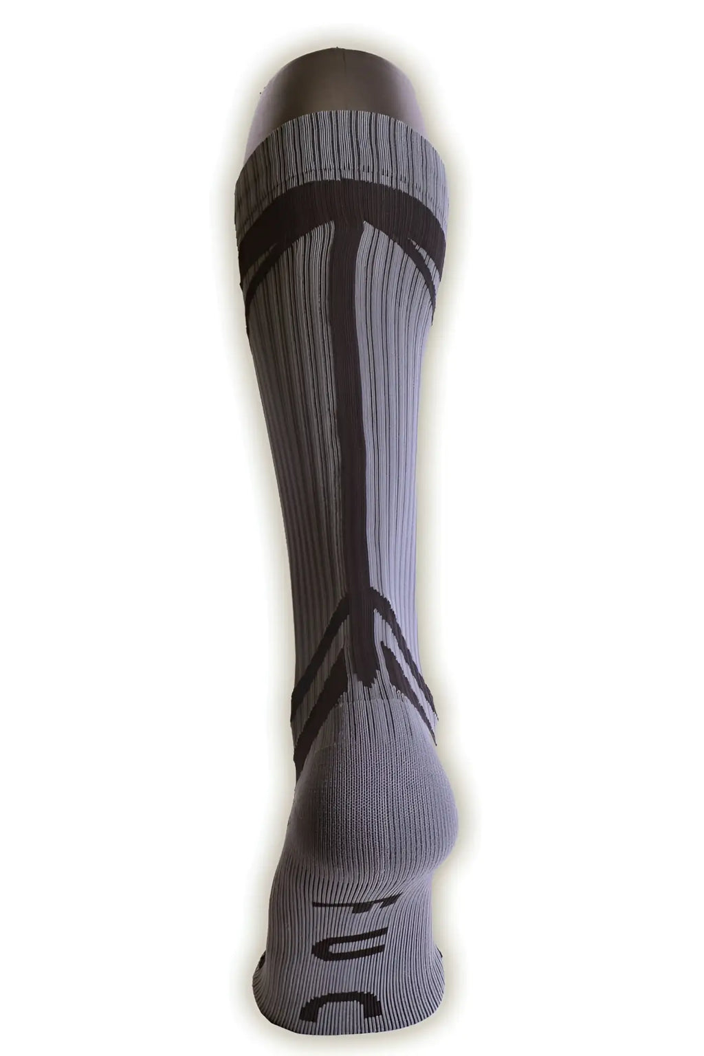 Gray hybrid athletic sock with black ribbed stripes and textured knit design for sports and daily wear