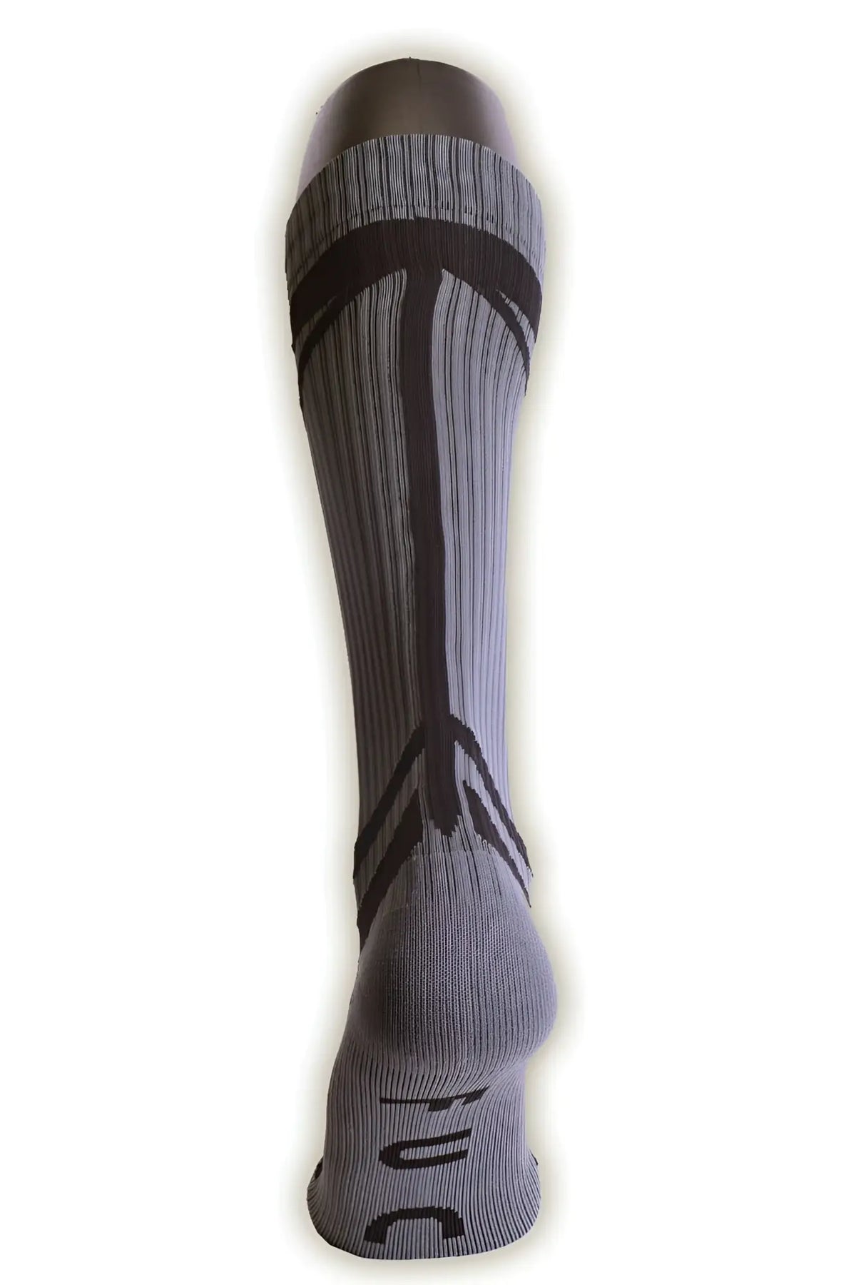 Gray hybrid athletic sock with black ribbed stripes and textured knit design for sports and daily wear
