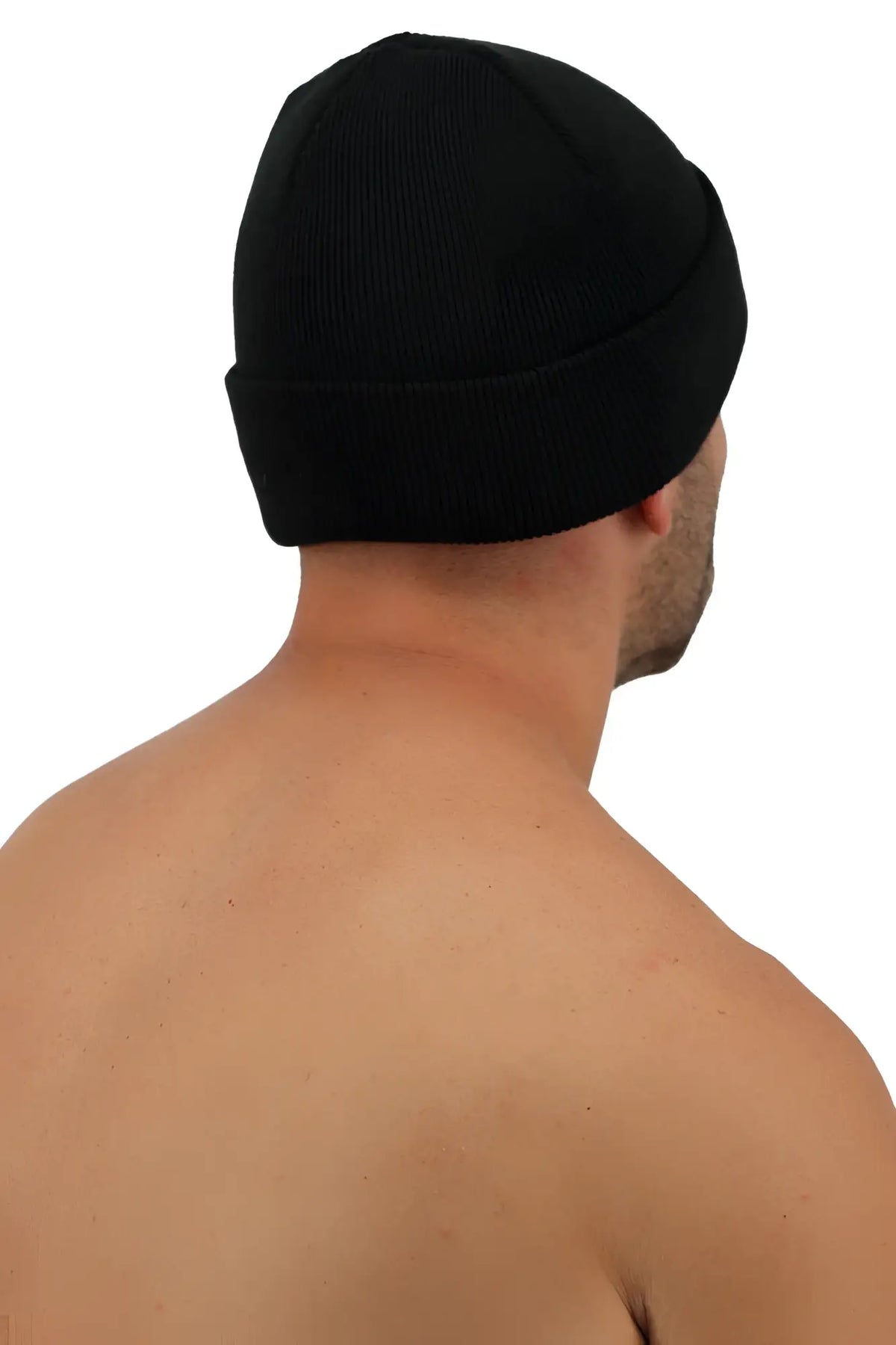 Iconixxx beanie black ribbed knit beanie with folded cuff made of warm soft fabric for cold weather use