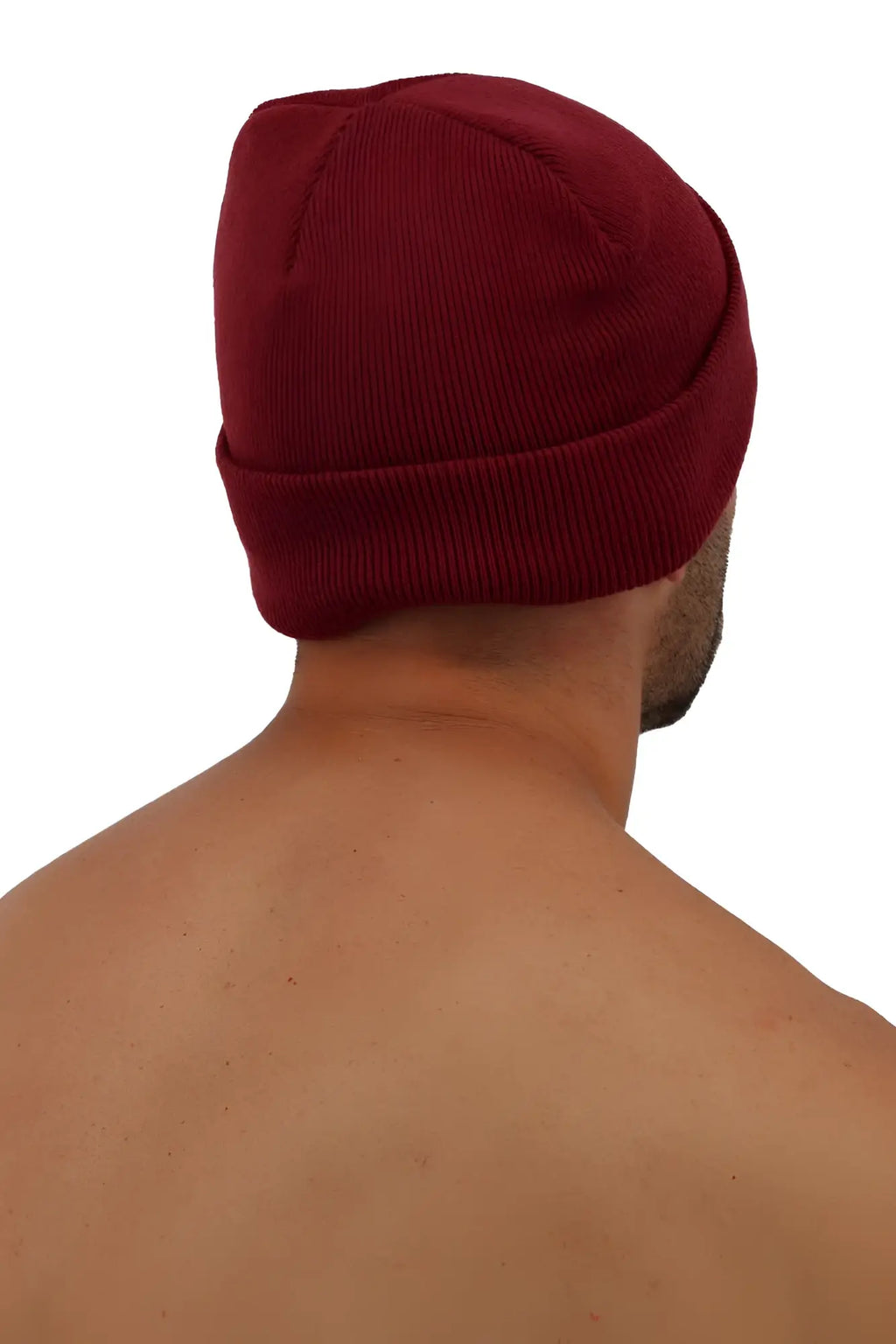 Iconixxx beanie maroon ribbed knit beanie with folded cuff made from soft warm material for cold weather