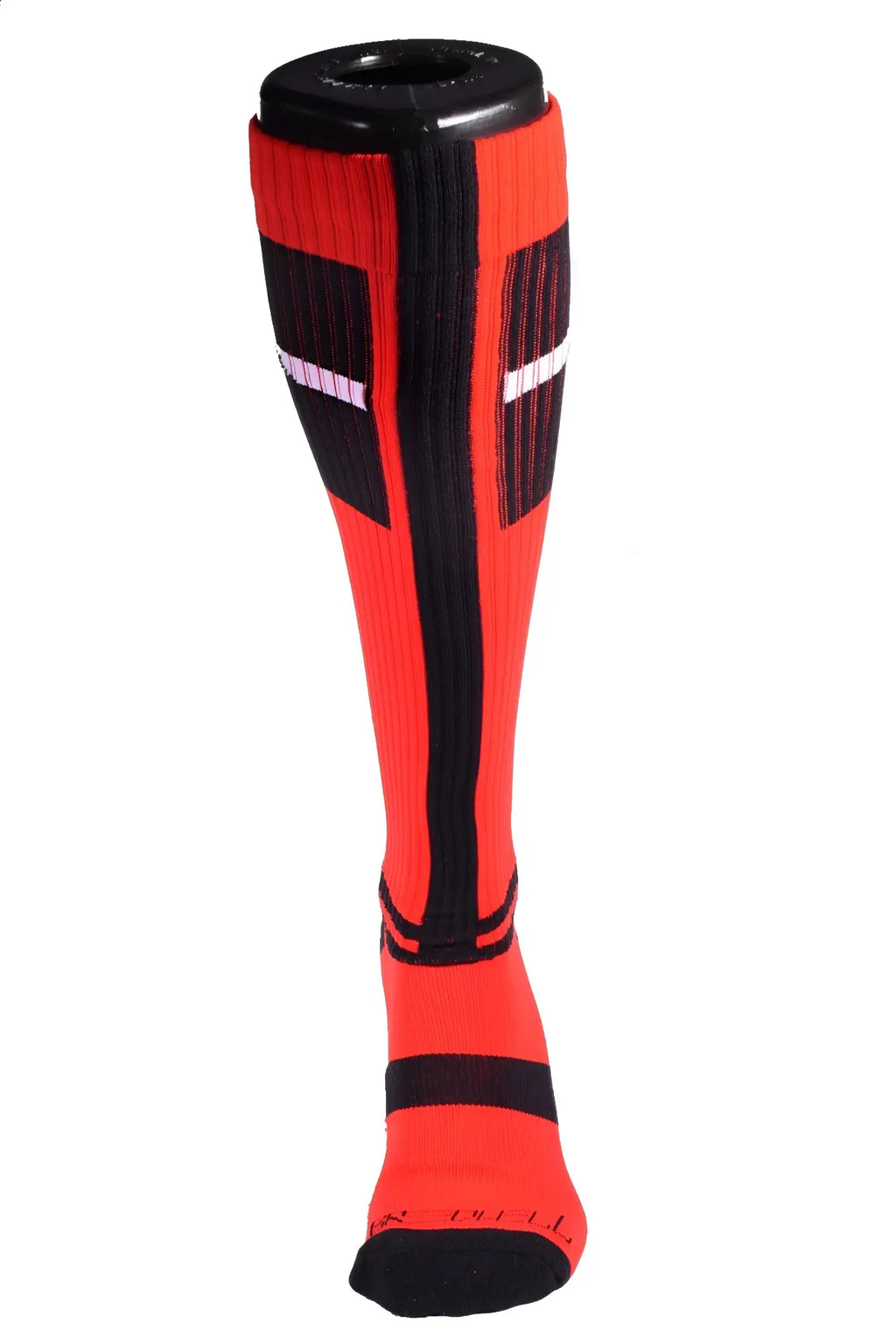 Infinity Socks bright orange athletic sock with ribbed texture black and white stripes and reinforced toe