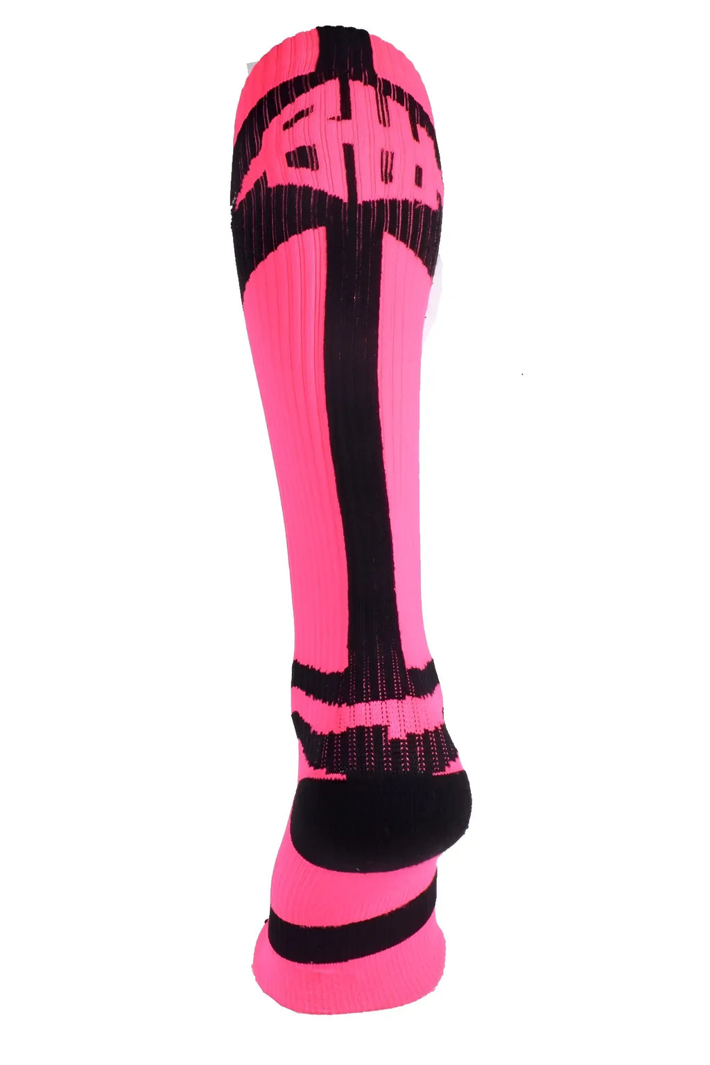 Infinity socks bright pink athletic sock with black stripes ribbed texture and bold athl logo for snug fit