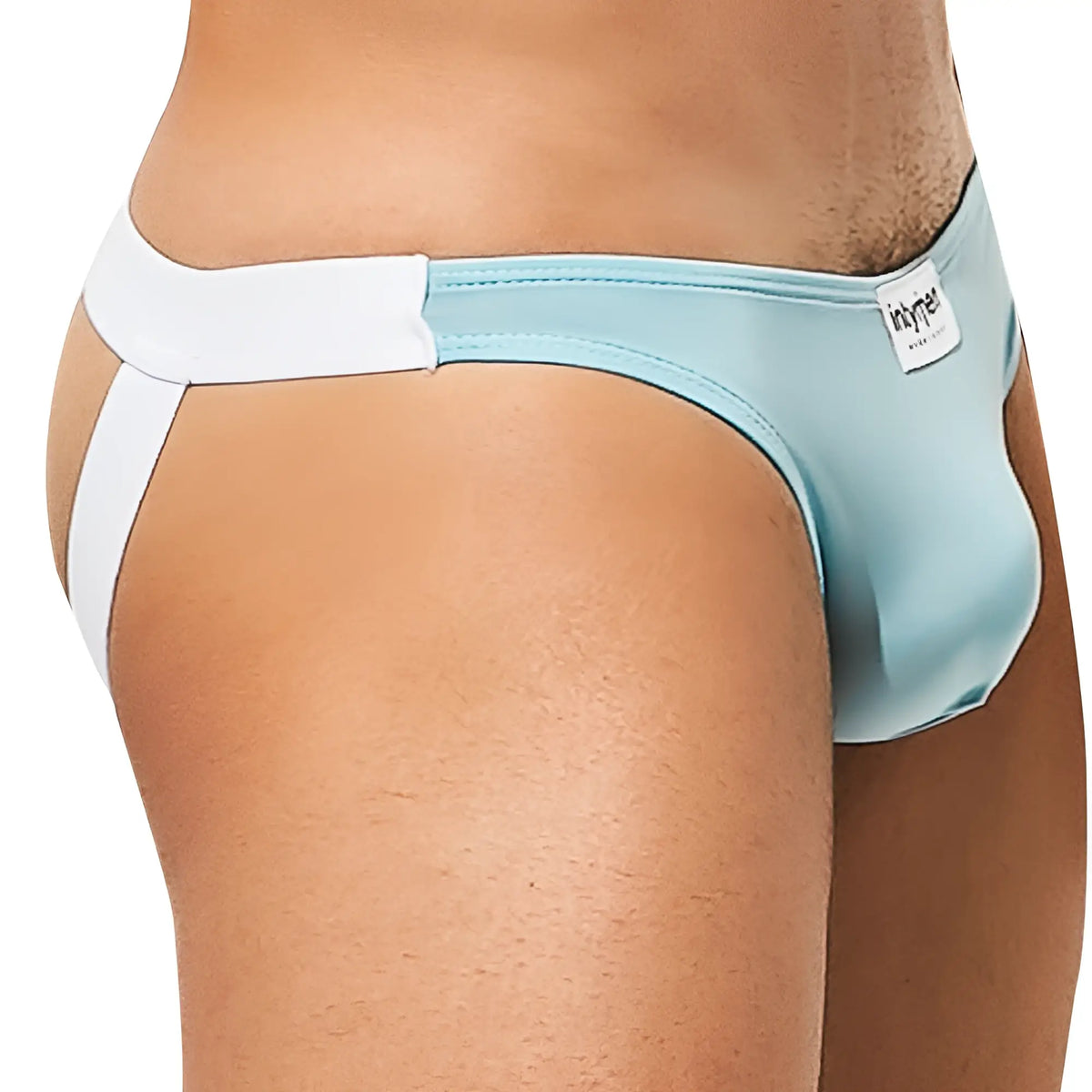 Intymen ine027 jockstrap in light blue and white with a sleek, form-fitting athletic design for active wear
