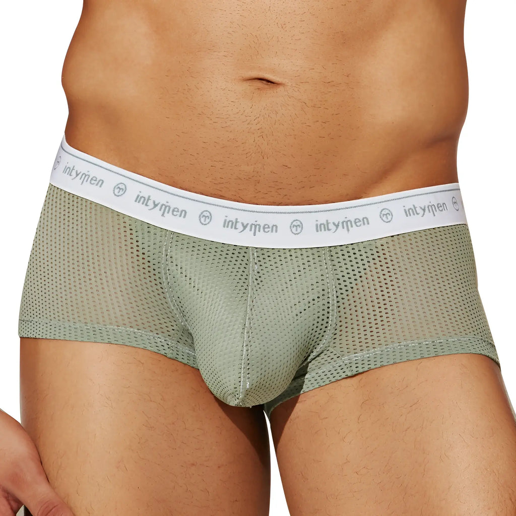 Intymen ing083 boxer trunk mint green mesh briefs with white elastic waistband featuring intyrfen logo