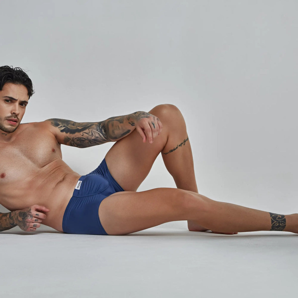 Blue menâ€™s briefs intymen ing092 boxer with white brand label on waistband made from soft fabric for everyday comfort