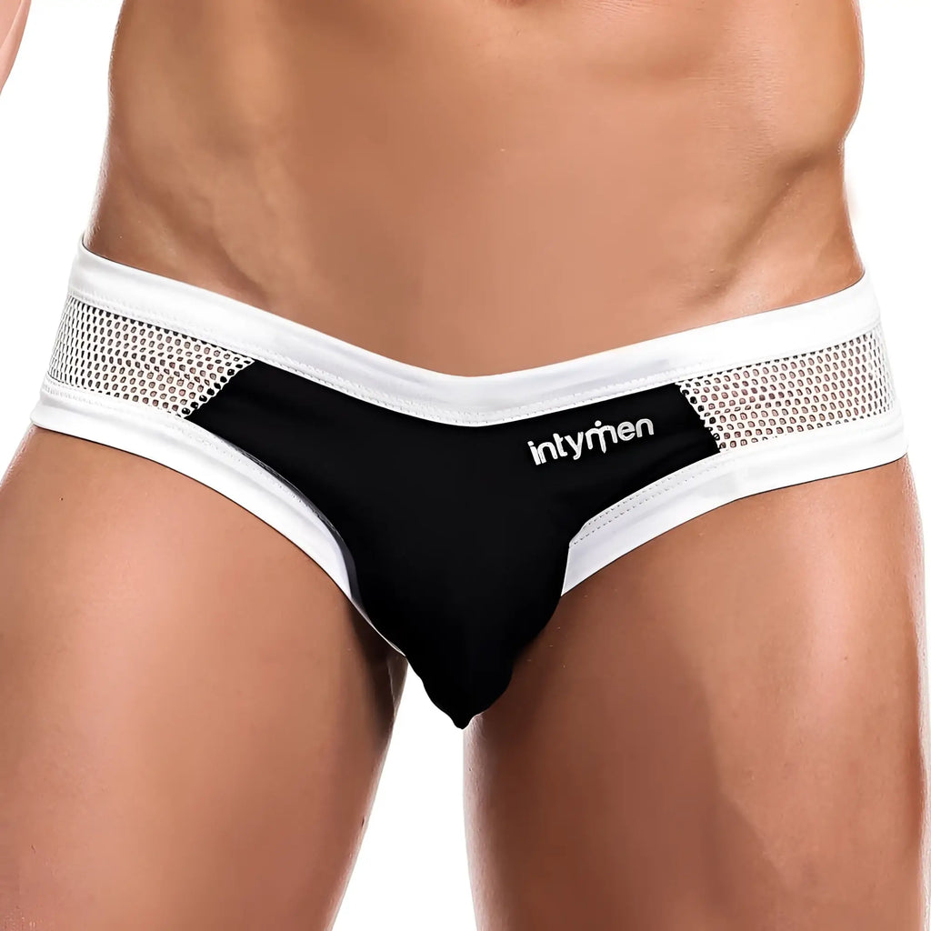 Intymen inj055 brief black and white mesh trimmed menâ€™s briefs with sleek modern design