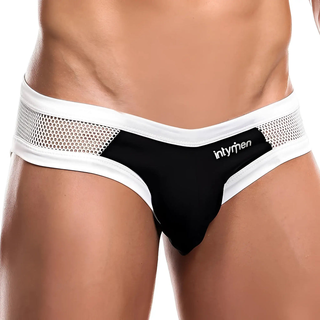 Intymen INJ055 brief in black and white with mesh trim and sleek modern design for stylish comfort