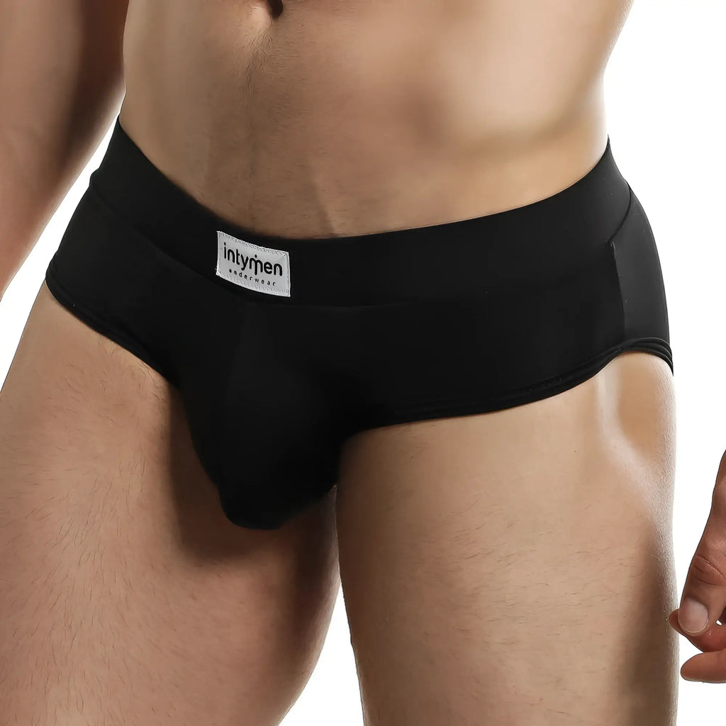 Intymen inj062 black menâ€™s briefs with a snug fit and white label on the waistband in soft breathable fabric