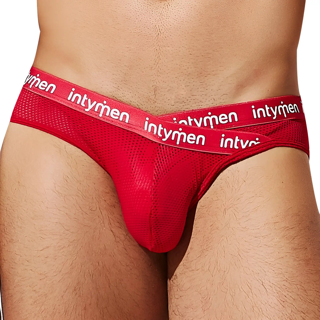 Intymen inj081 brief red mesh briefs with white intymen logo band for comfortable everyday wear
