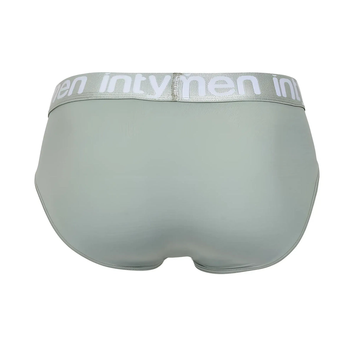 Light green Intymen INJ103 brief with gray elastic waistband featuring white Inty brand name lettering
