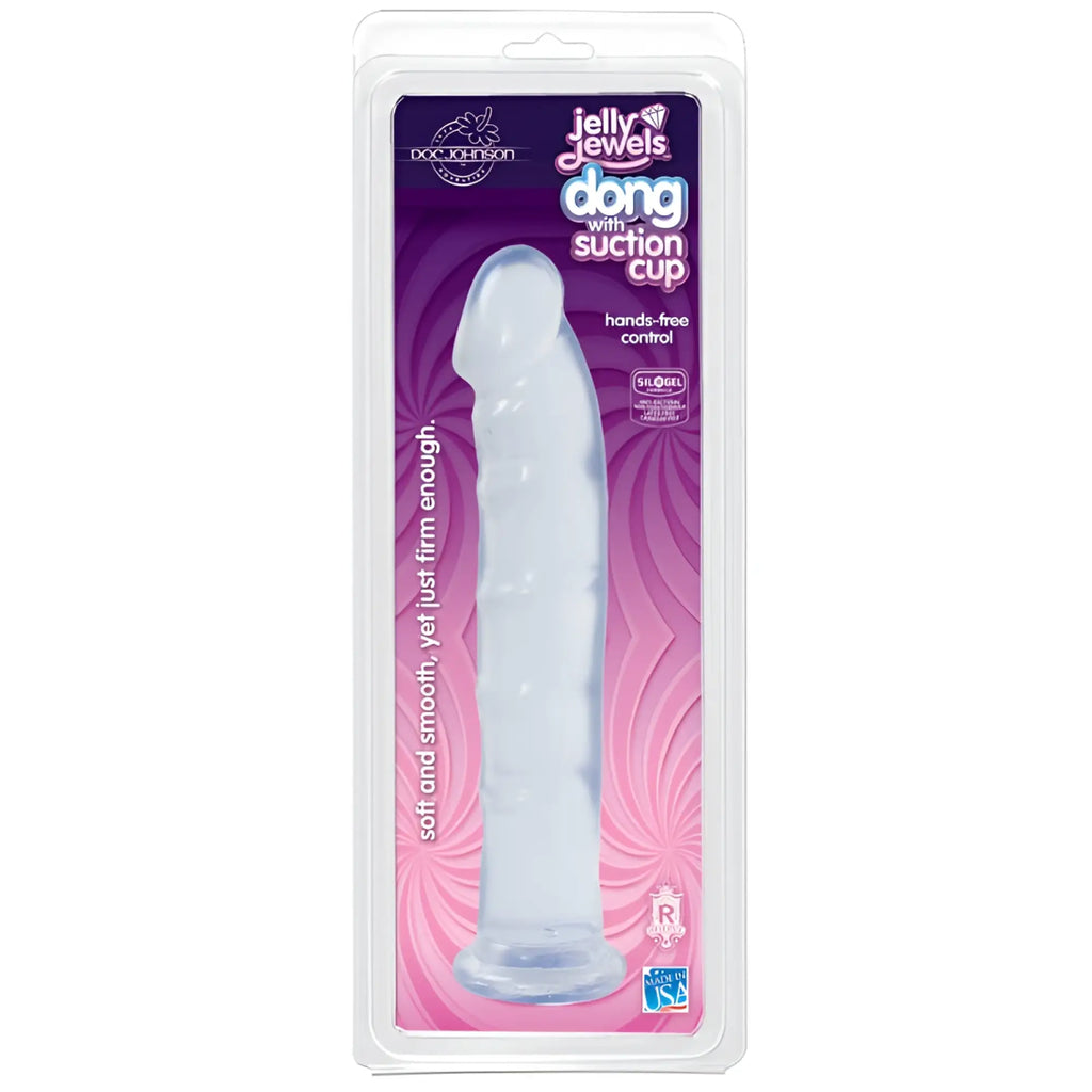 Transparent silicone dildo with suction cup by doc johnson branded as jelly jewels diamond dong