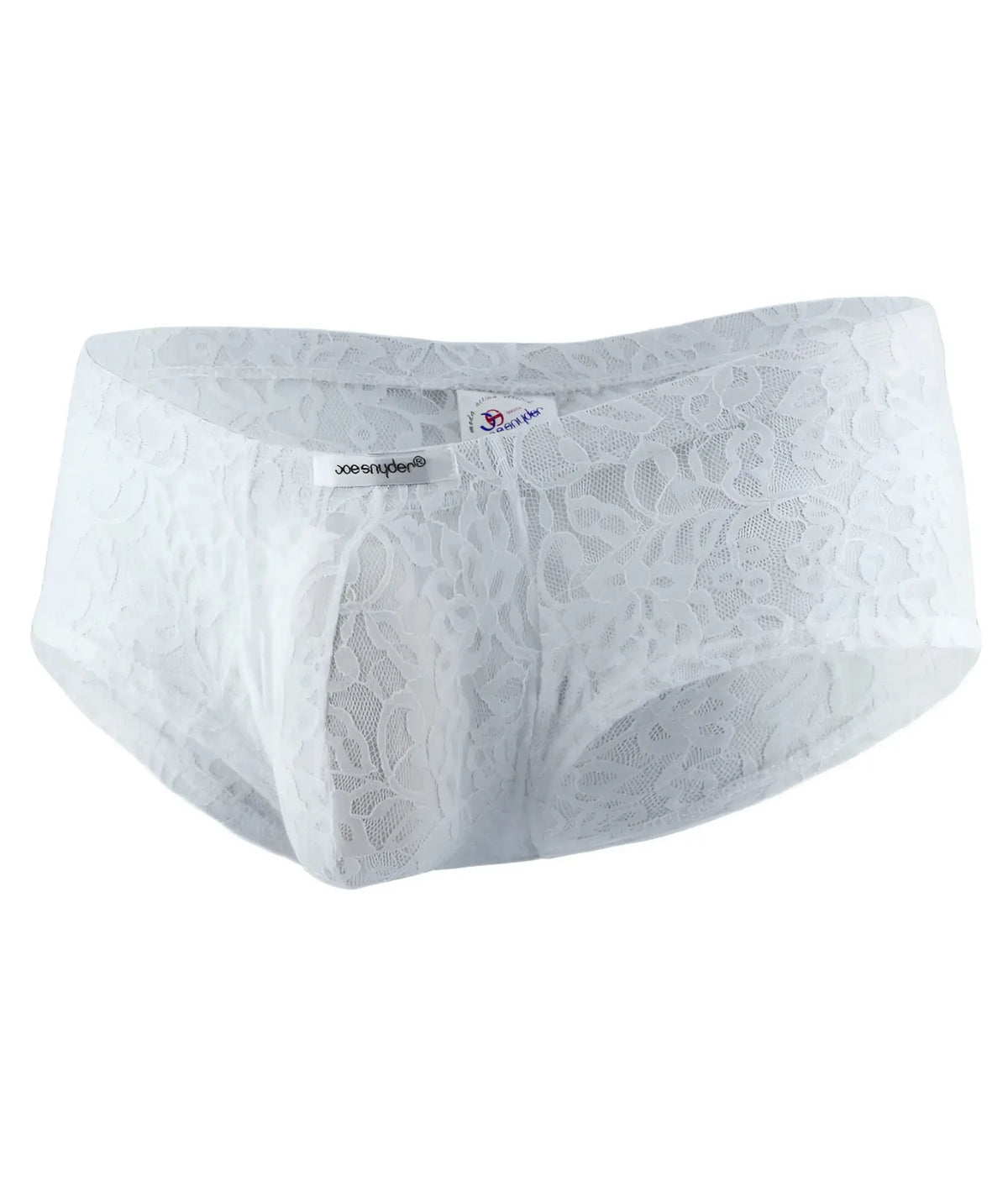 White lace joe snyder bulge boxer menâ€™s underwear with delicate floral pattern and sheer mesh detailing