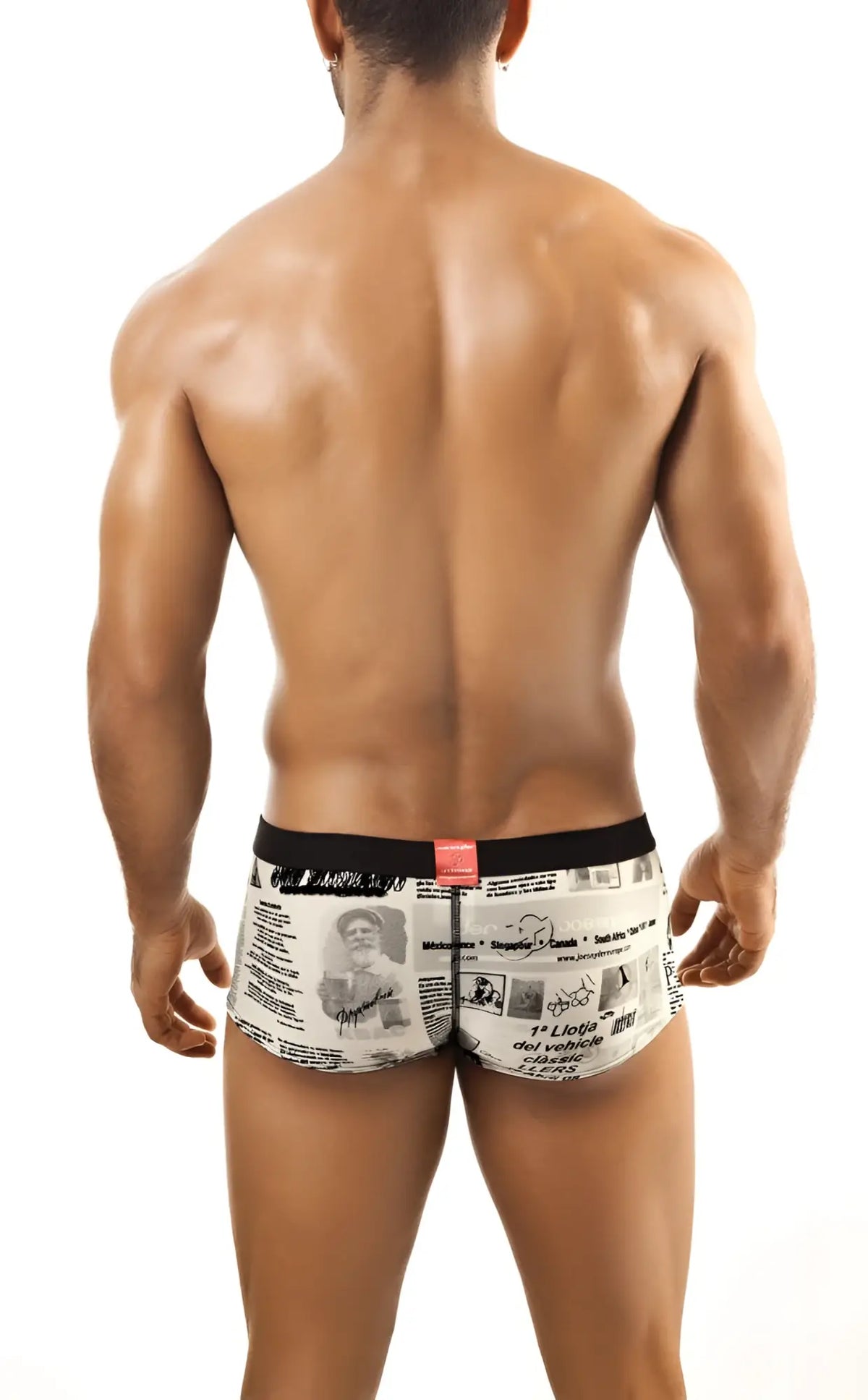 Joe snyder expression boxer jsxps01 black and white printed cotton boxer briefs with red waistband tab