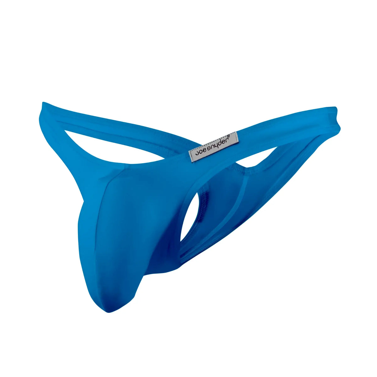 Bright blue joe snyder maxi bulge thong made of smooth stretchy fabric with a sleek modern design