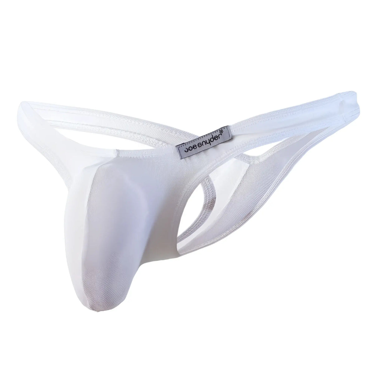 White joe snyder maxi bulge thong made of smooth stretchy fabric with a supportive design front view