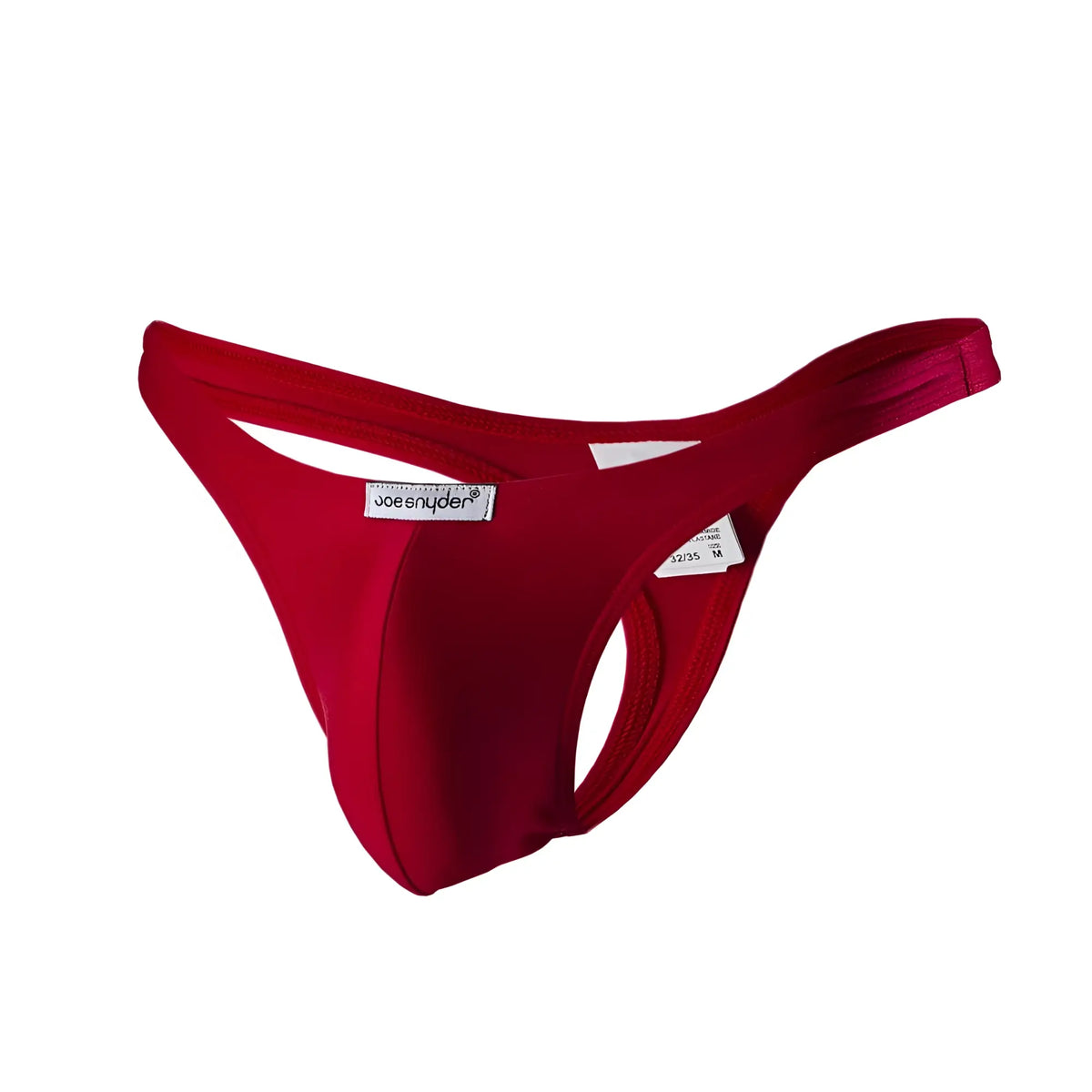 Red joe polyester thong with smooth form-fitting design and supportive waistband shown from the back side