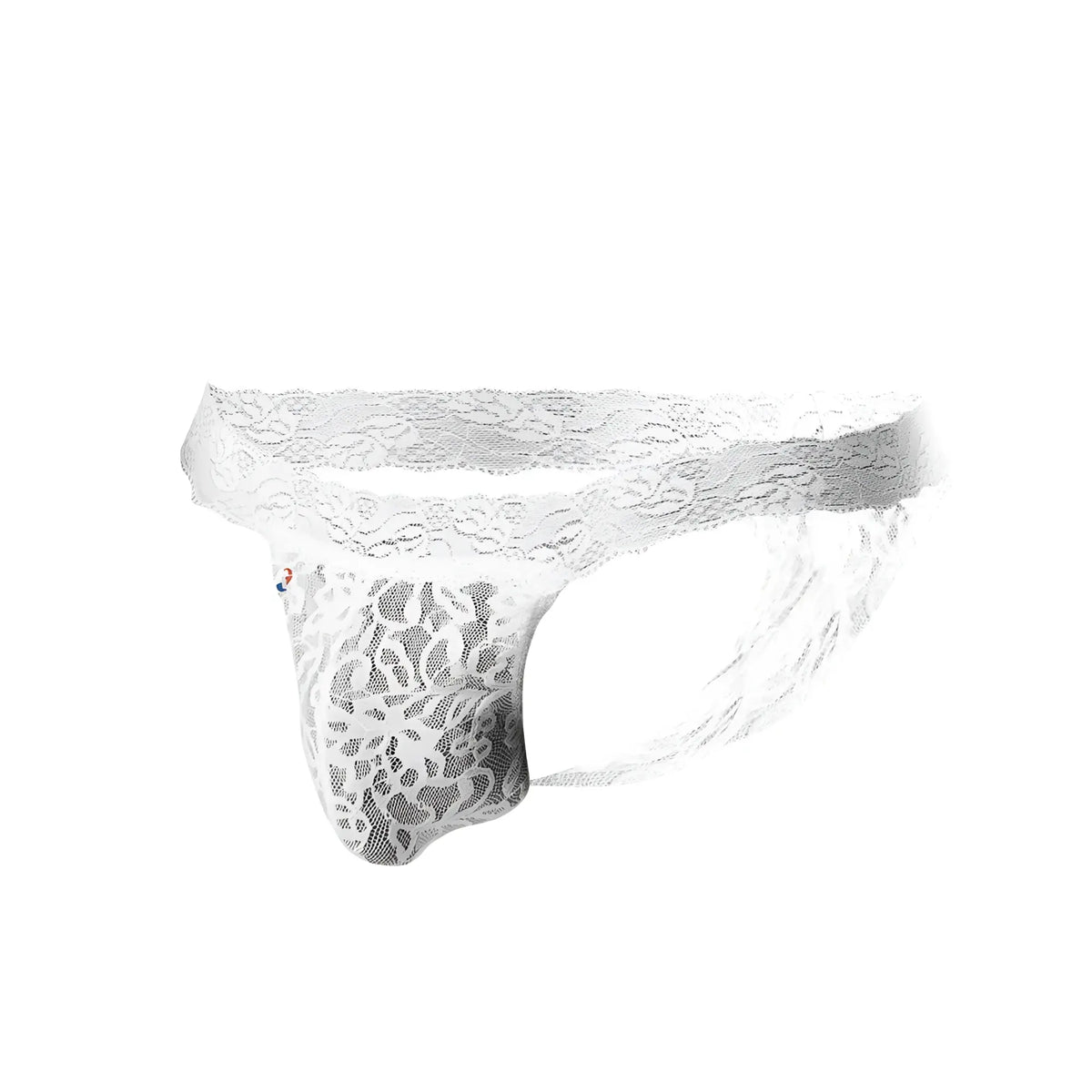 White lace thong Joe Snyder JSL03 featuring intricate floral patterns and sheer mesh texture