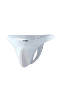 White joe snyder thong mesh with smooth texture supportive design and subtle branded waistband shown from the back