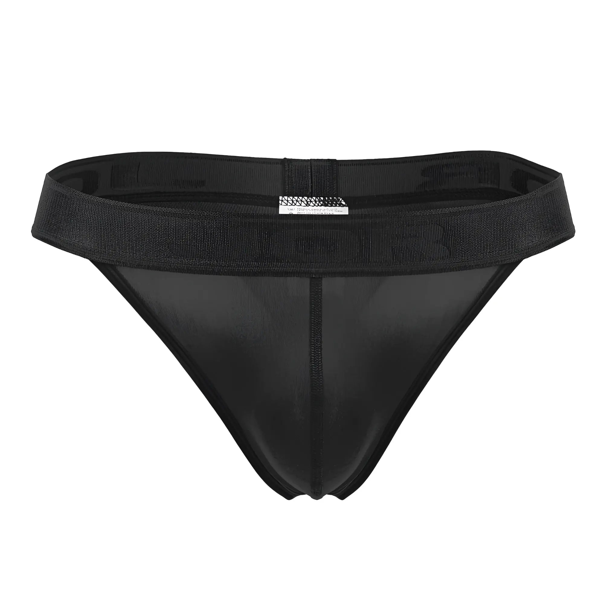 Black mesh thong with textured elastic waistband from JOR 2050 Element thongs in black shown from the back side