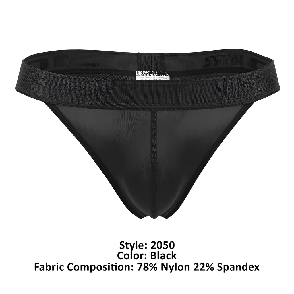 Black jor 2050 element thong with textured waistband made of 78% nylon and 22% spandex showing front side