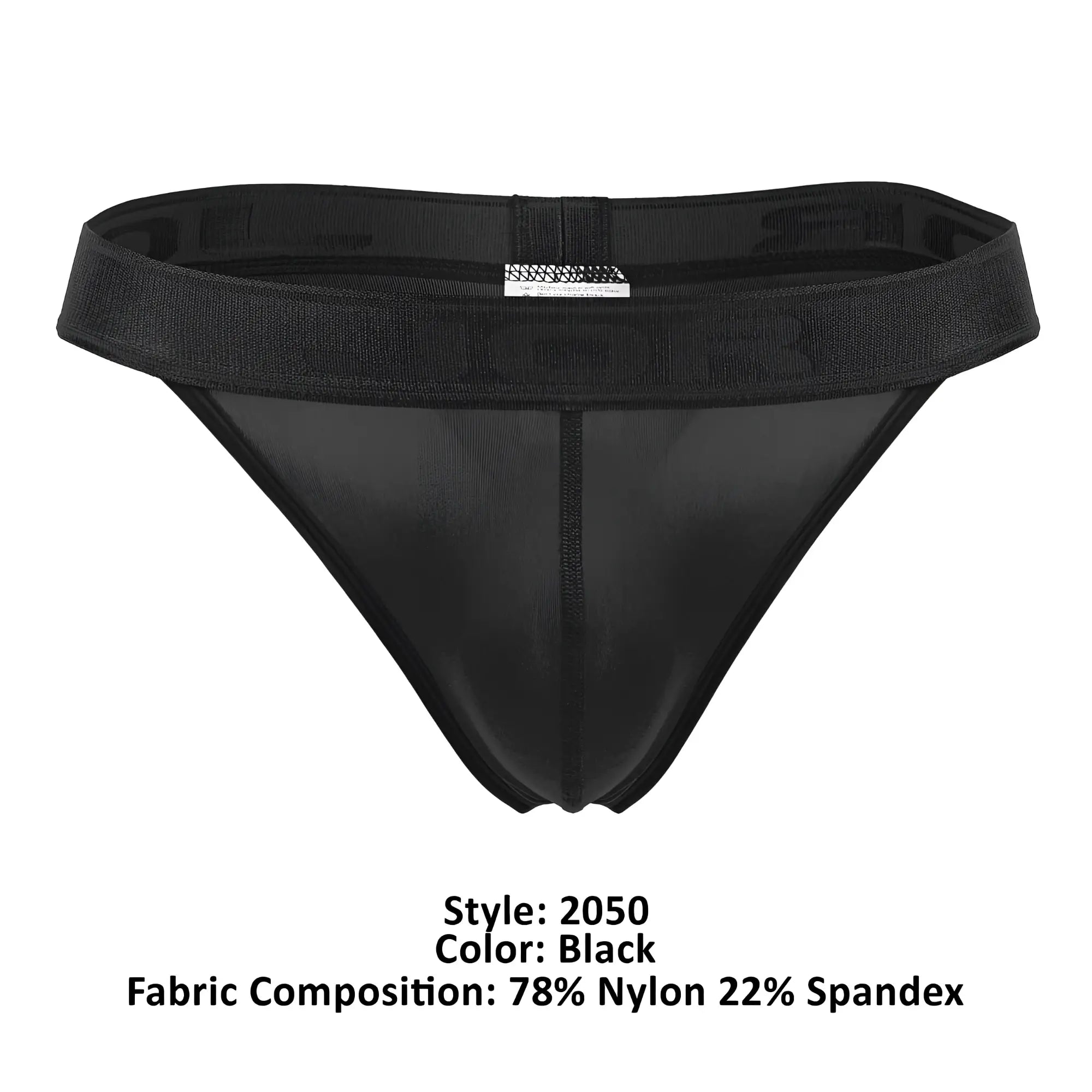 Black jor 2050 element thong with textured waistband made of 78% nylon and 22% spandex showing front side