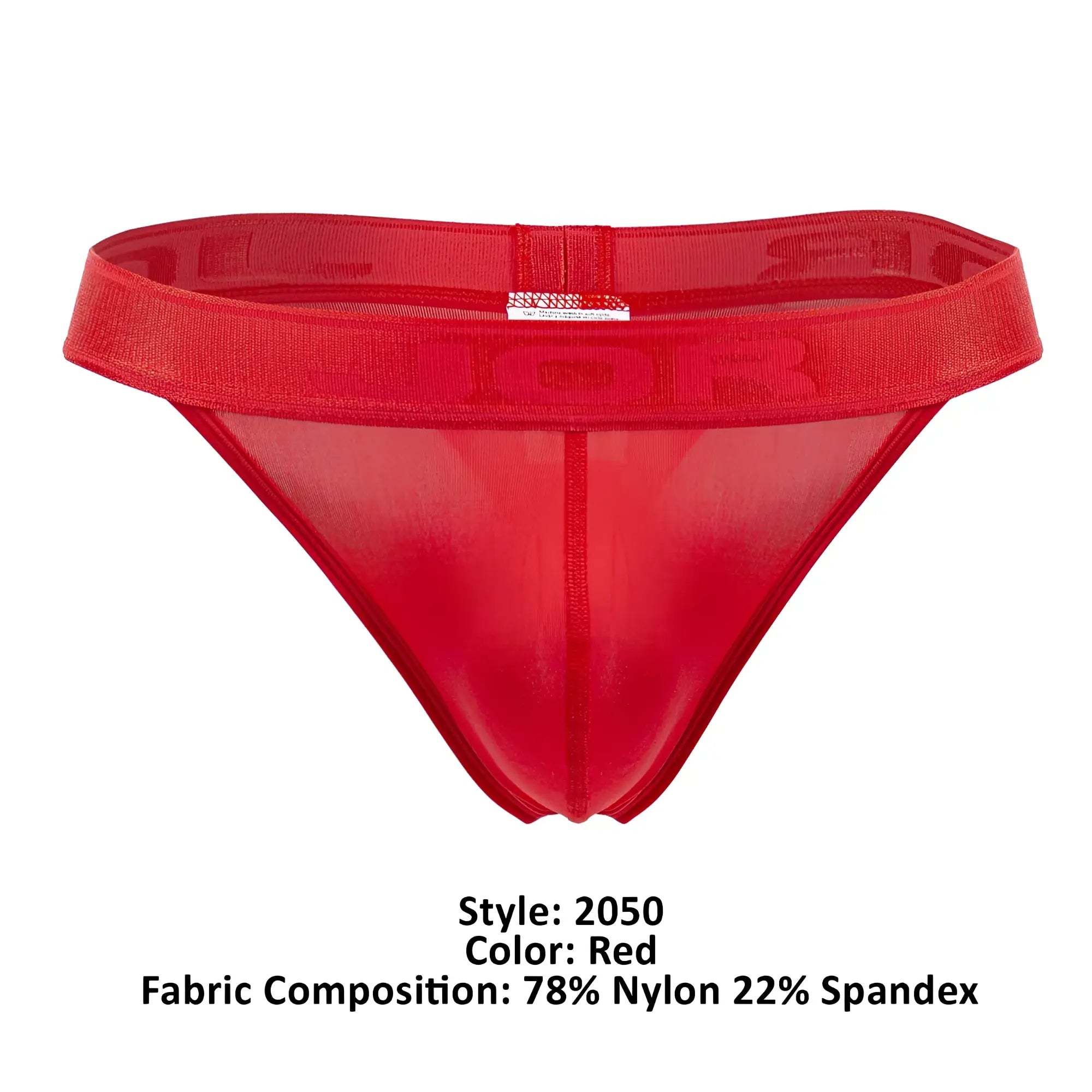 Red sheer nylon and spandex briefs with bold dior logo embroidered on waistband from jor 2050 element thongs color red collection