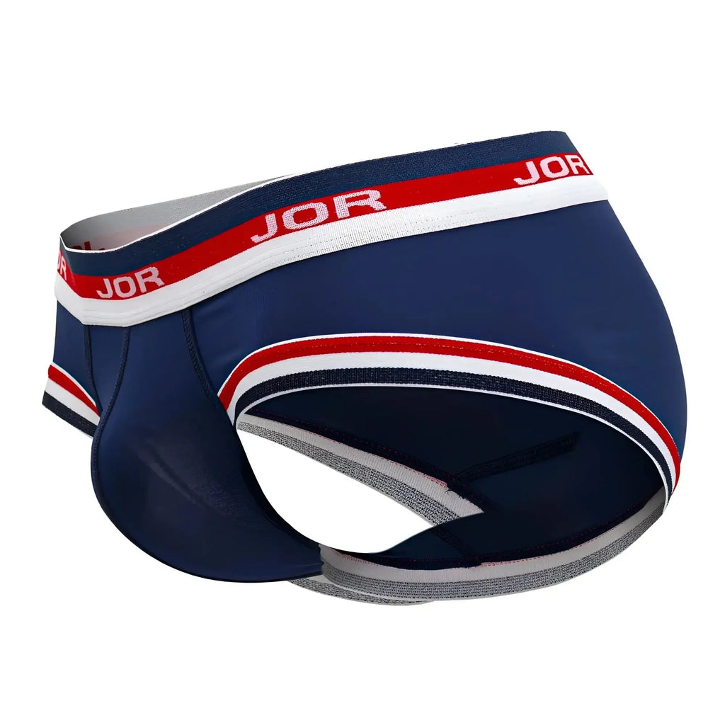 Navy blue jor 2062 sailor briefs for men with red and white striped trim made of soft breathable fabric