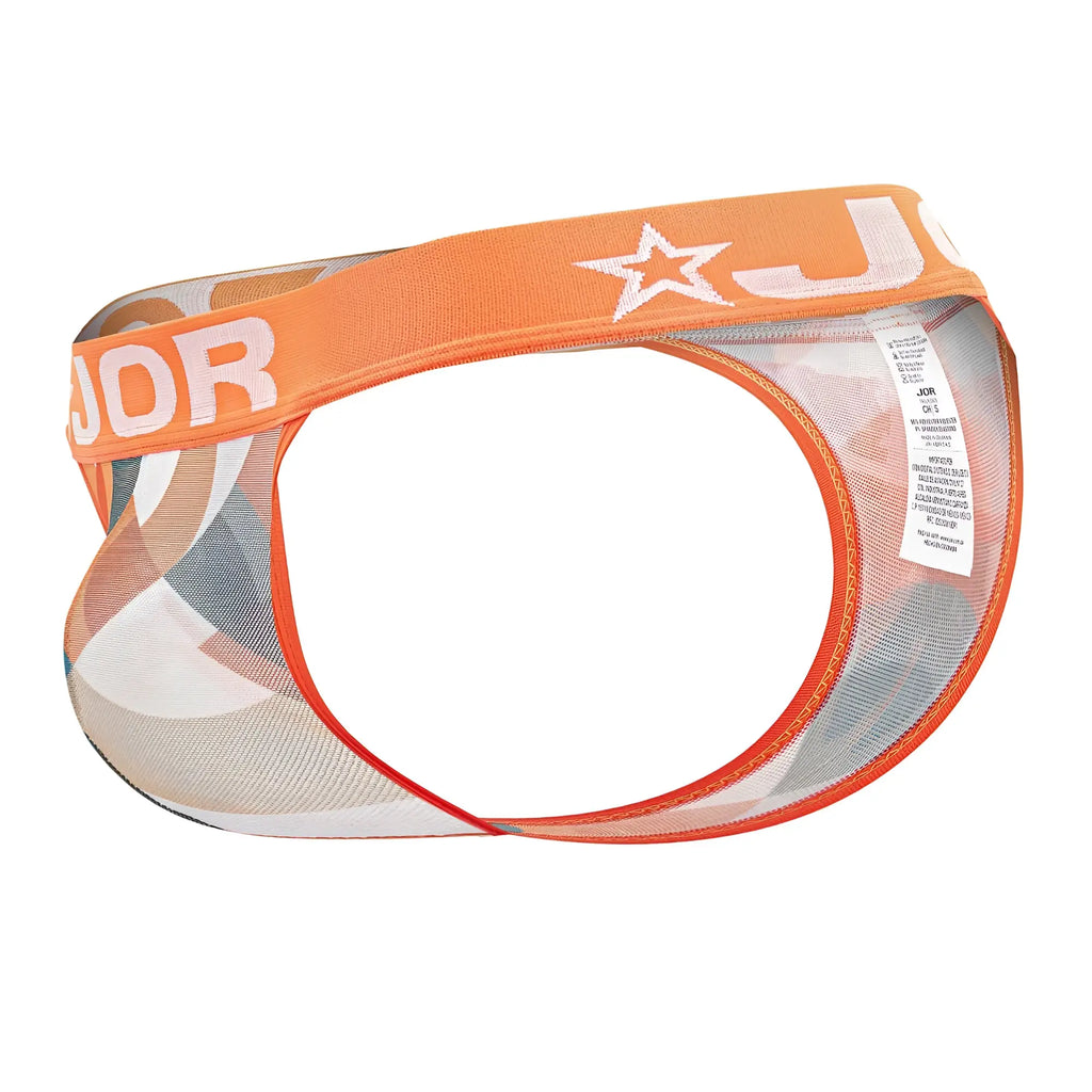 Orange mesh briefs with bold j logo and star emblem on waistband from JOR 2095 Boreal Thongs color printed collection