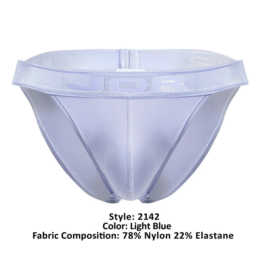 Light blue jor 2142 element bikini briefs made of 78% nylon and 22% elastane with supportive waistband and subtle branding