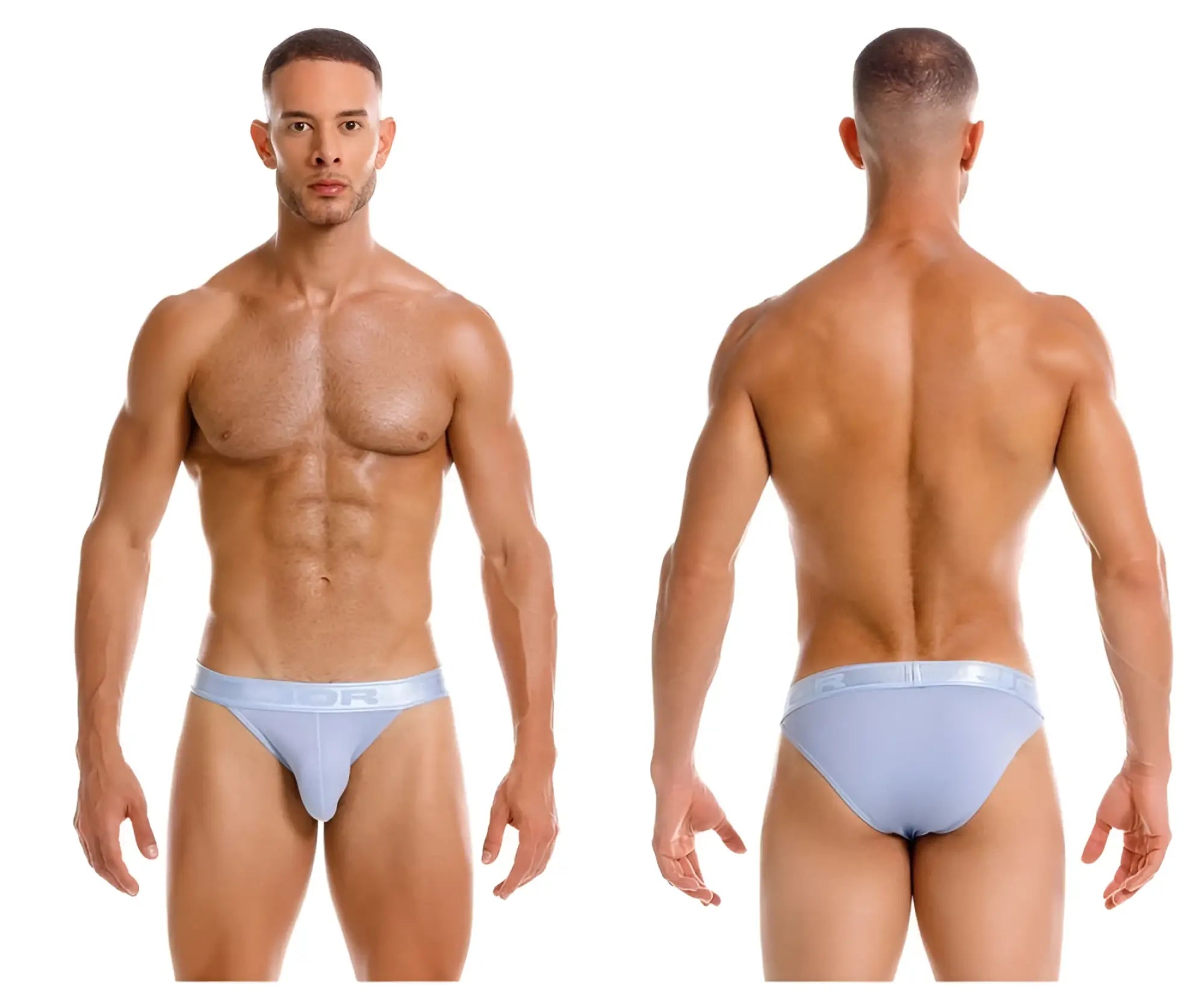 Light blue jor 2142 element bikini men’s briefs with smooth stretchy fabric and subtle waistband logo