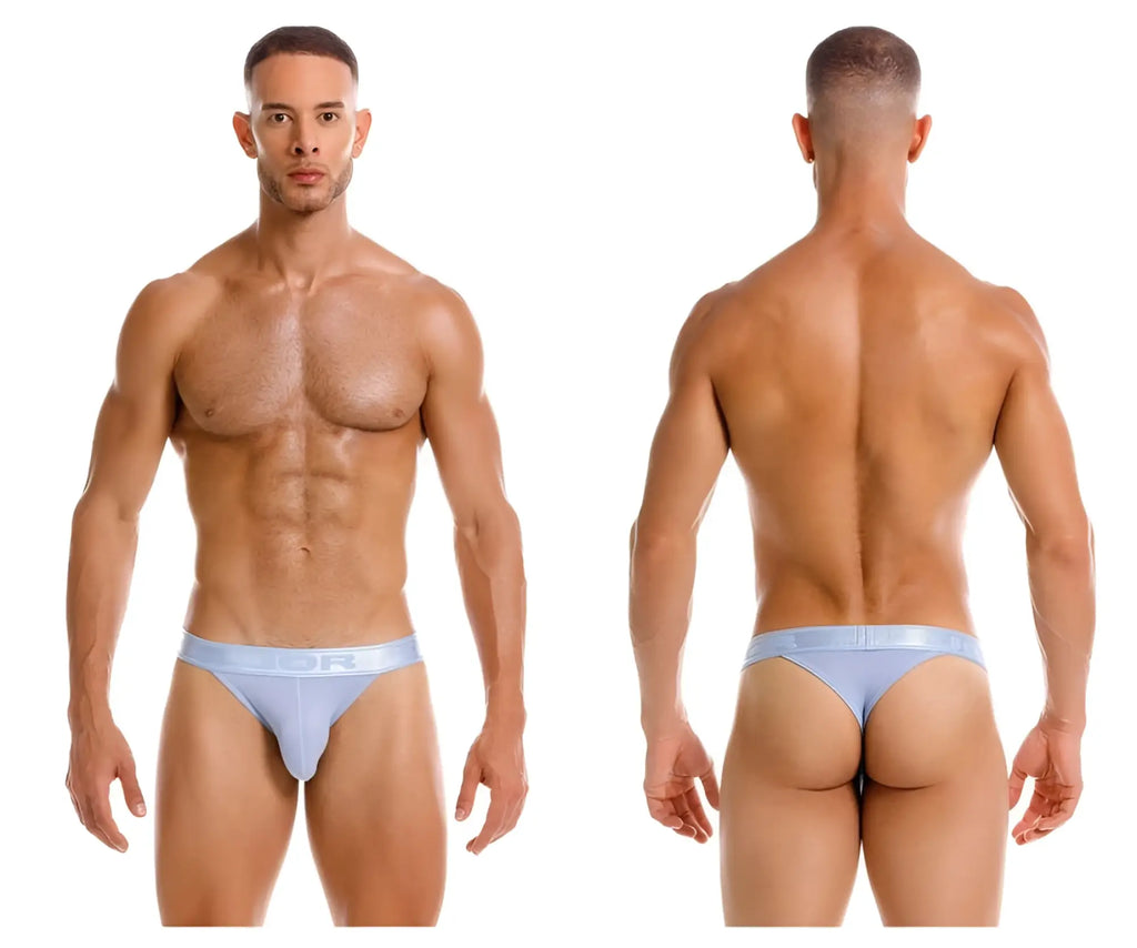 Light blue jor 2144 element thongs athletic briefs with subtle logo on waistband designed for active wear