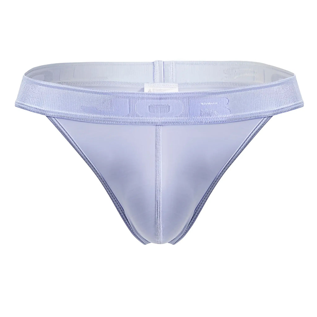 Light purple sheer mesh thong with embossed branding on elastic waistband from jor 2144 element thongs light blue collection