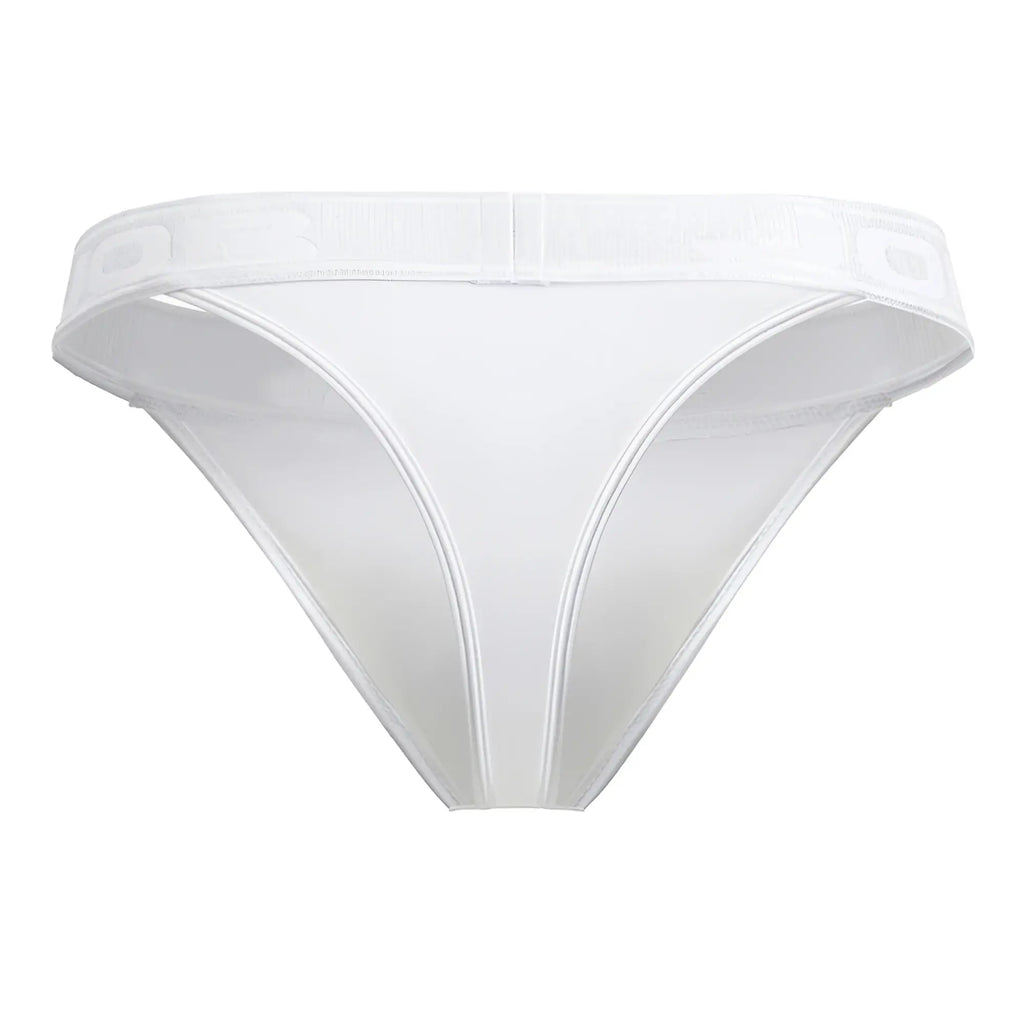 White sheer mesh thong with wide elastic waistband and subtle branding jor 2144 element thong front view