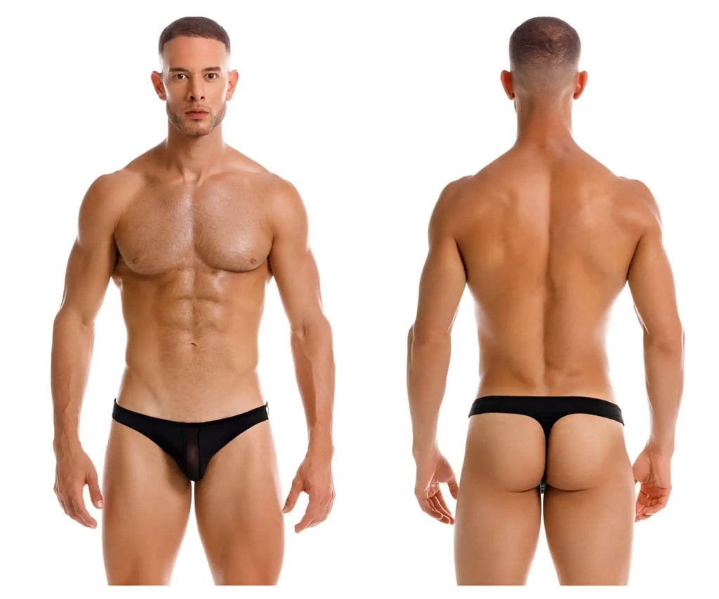 Black sheer mesh briefs with a solid black waistband from jor 2151 apolo thongs collection front view