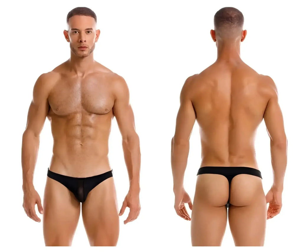Black sheer mesh briefs with a solid black waistband from jor 2151 apolo thongs collection front view