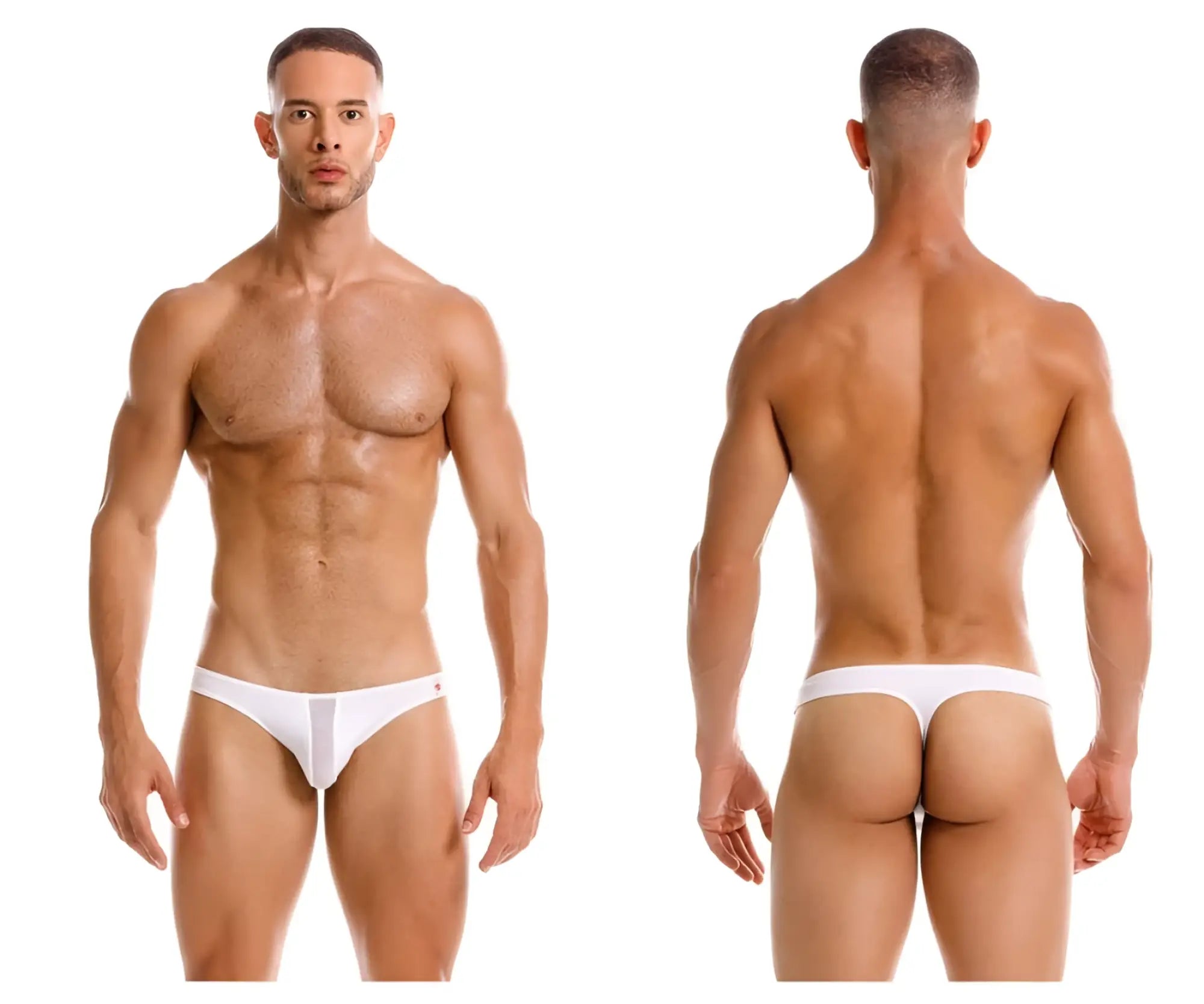 White mens briefs jor 2151 apolo thongs with a small red logo on the left hipband in white color
