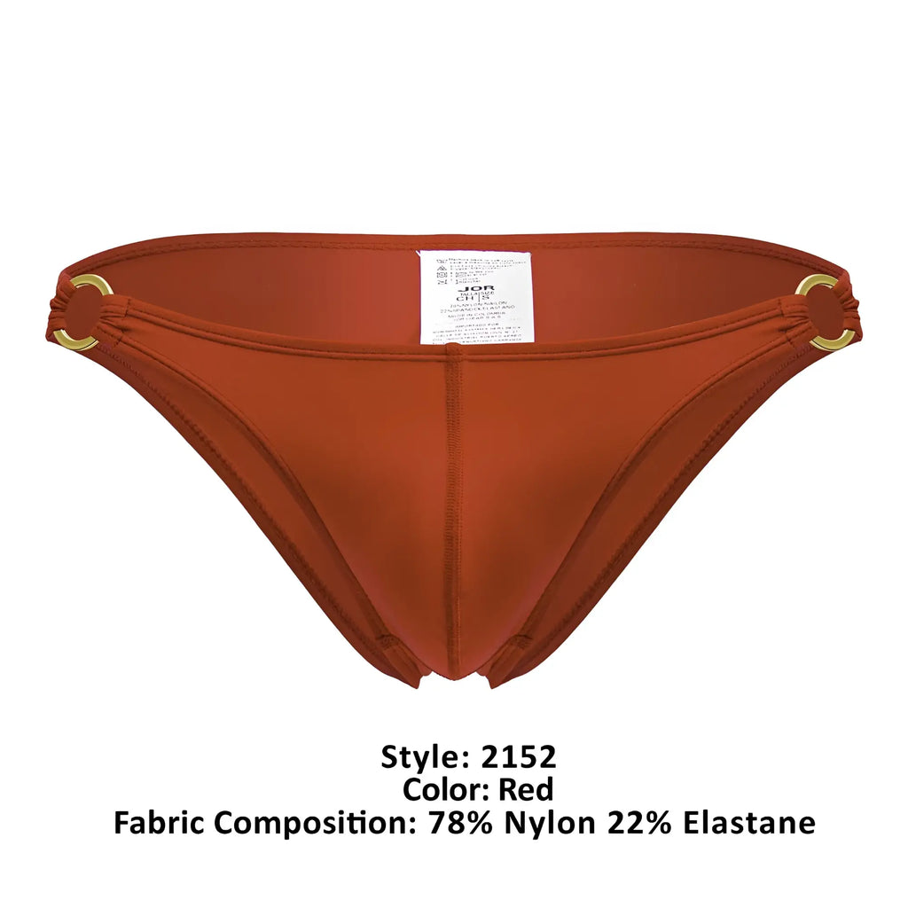 Red jor 2152 magnus bikini bottom with gold-tone metal rings at the sides in vibrant red color
