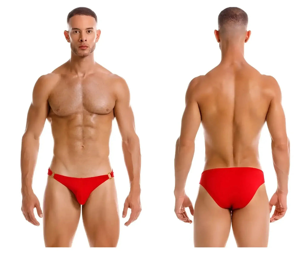 Red men’s swim trunks jor 2152 magnus bikini with gold-tone side straps designed for swimming and beachwear