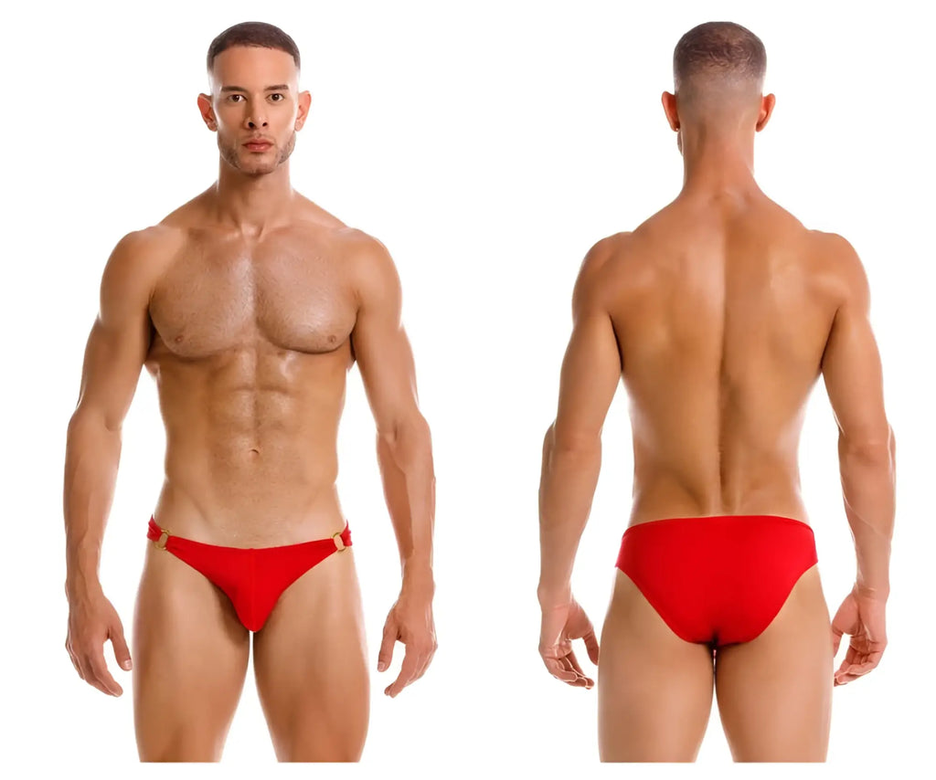 Red men’s swim trunks jor 2152 magnus bikini with gold-tone side straps designed for swimming and beachwear