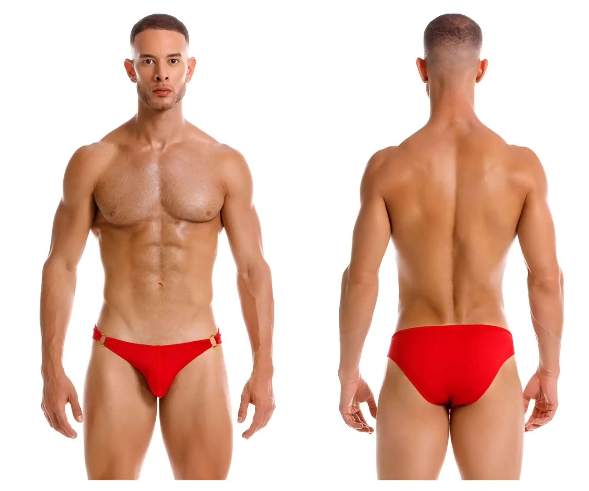 Red men’s swim trunks jor 2152 magnus bikini with gold-tone side straps designed for swimming and beachwear