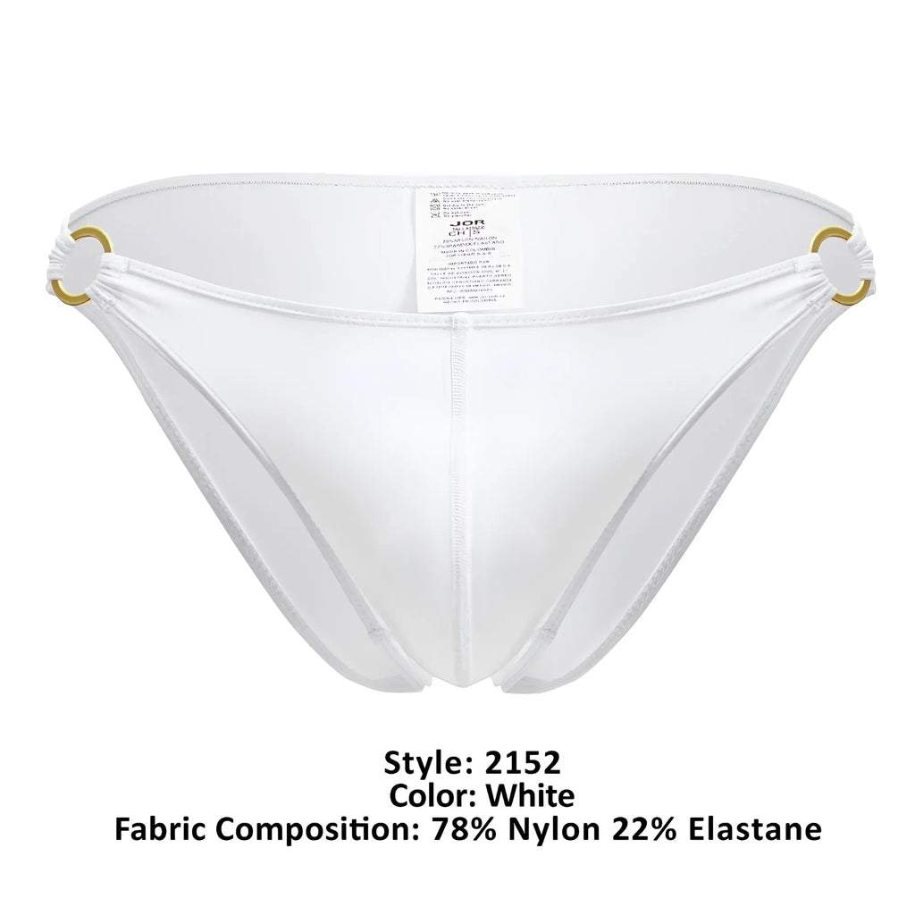 White nylon and elastane jor 2152 magnus bikini bottom with gold-tone metal rings at the sides