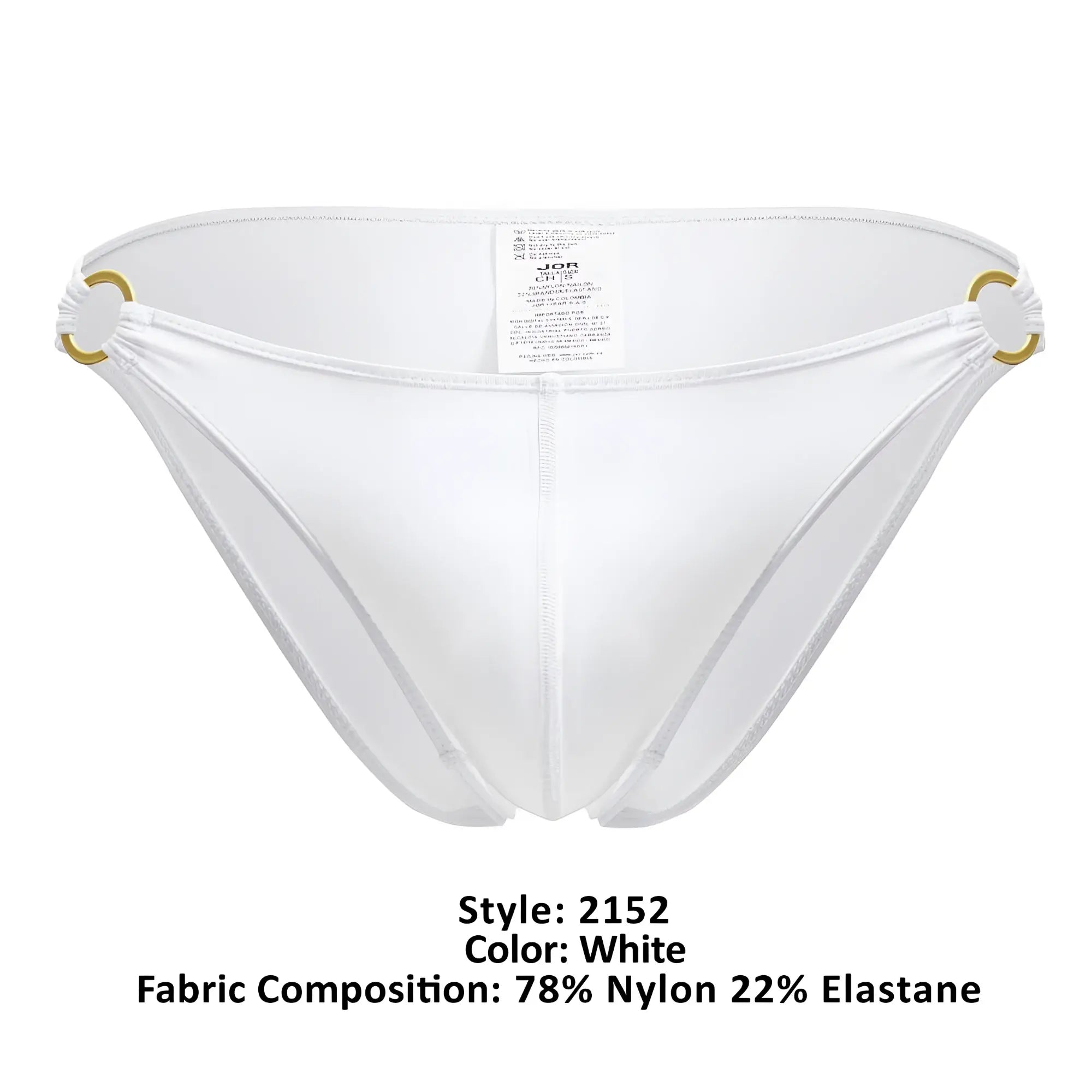 White nylon and elastane jor 2152 magnus bikini bottom with gold-tone metal rings at the sides