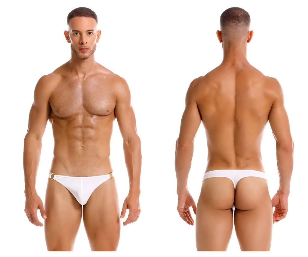 White jor 2153 magnus thongs with gold-tone hardware on waistband in soft breathable fabric