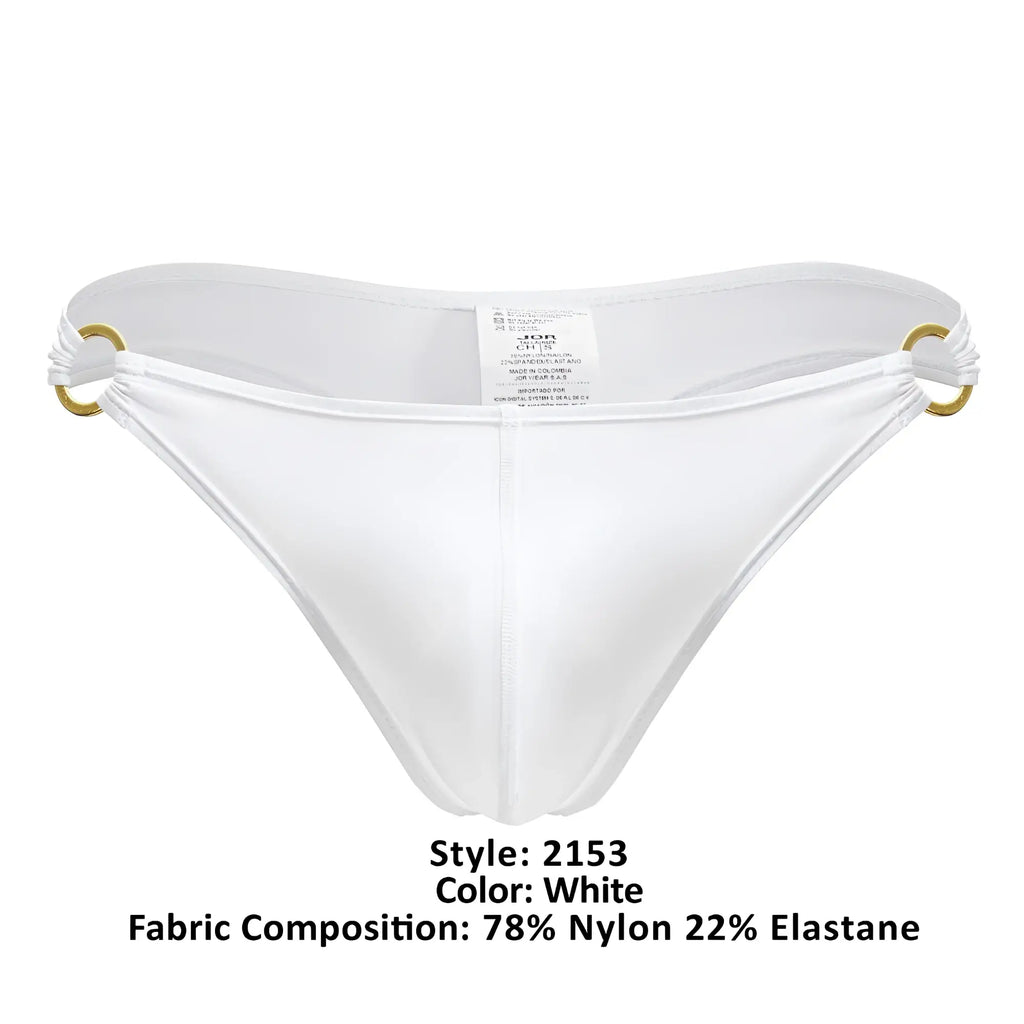 White jor 2153 magnus thong with gold-tone metal rings and smooth nylon elastane fabric for men