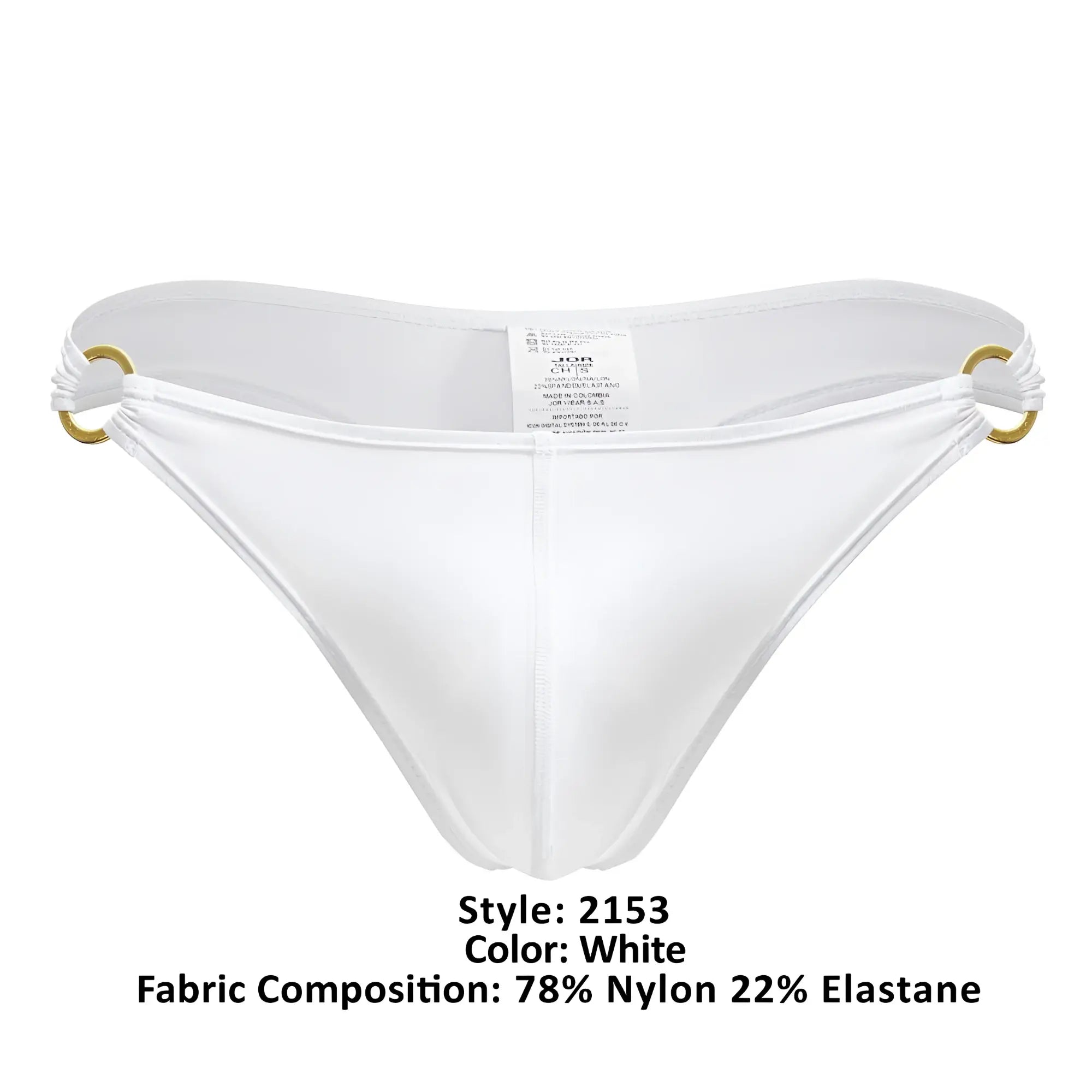 White jor 2153 magnus thong with gold-tone metal rings and smooth nylon elastane fabric for men