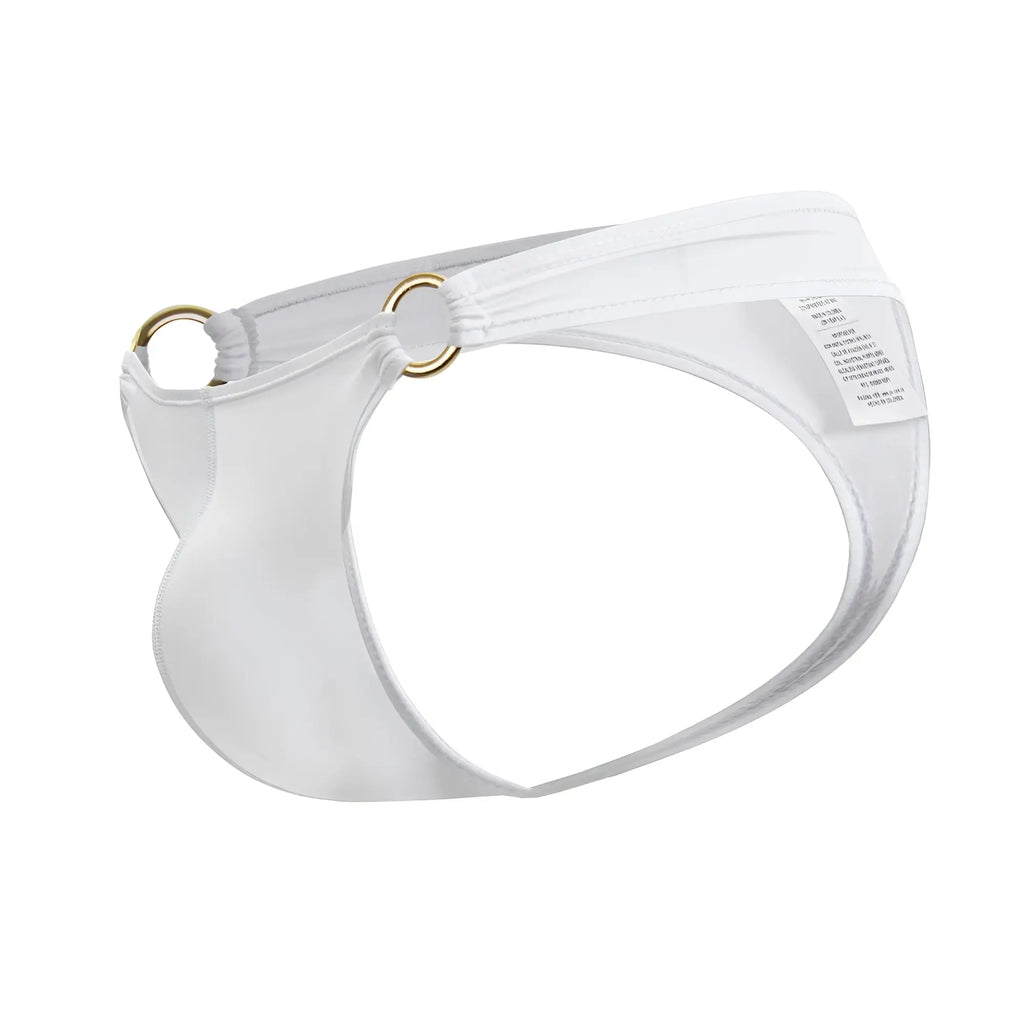 White satin fabric briefs with gold toned metal rings jor 2153 magnus thongs color white back view
