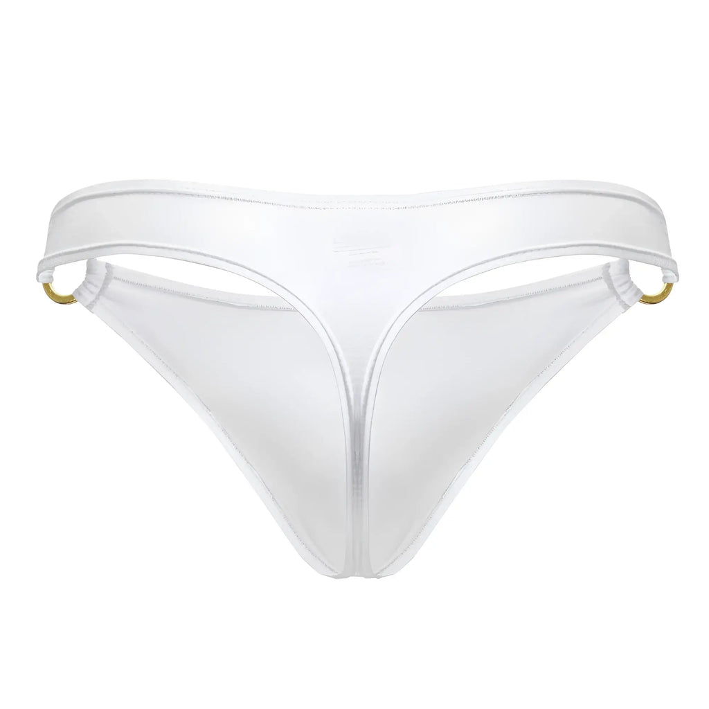 White thong bikini bottom jor 2153 magnus with gold-tone metal rings at the sides